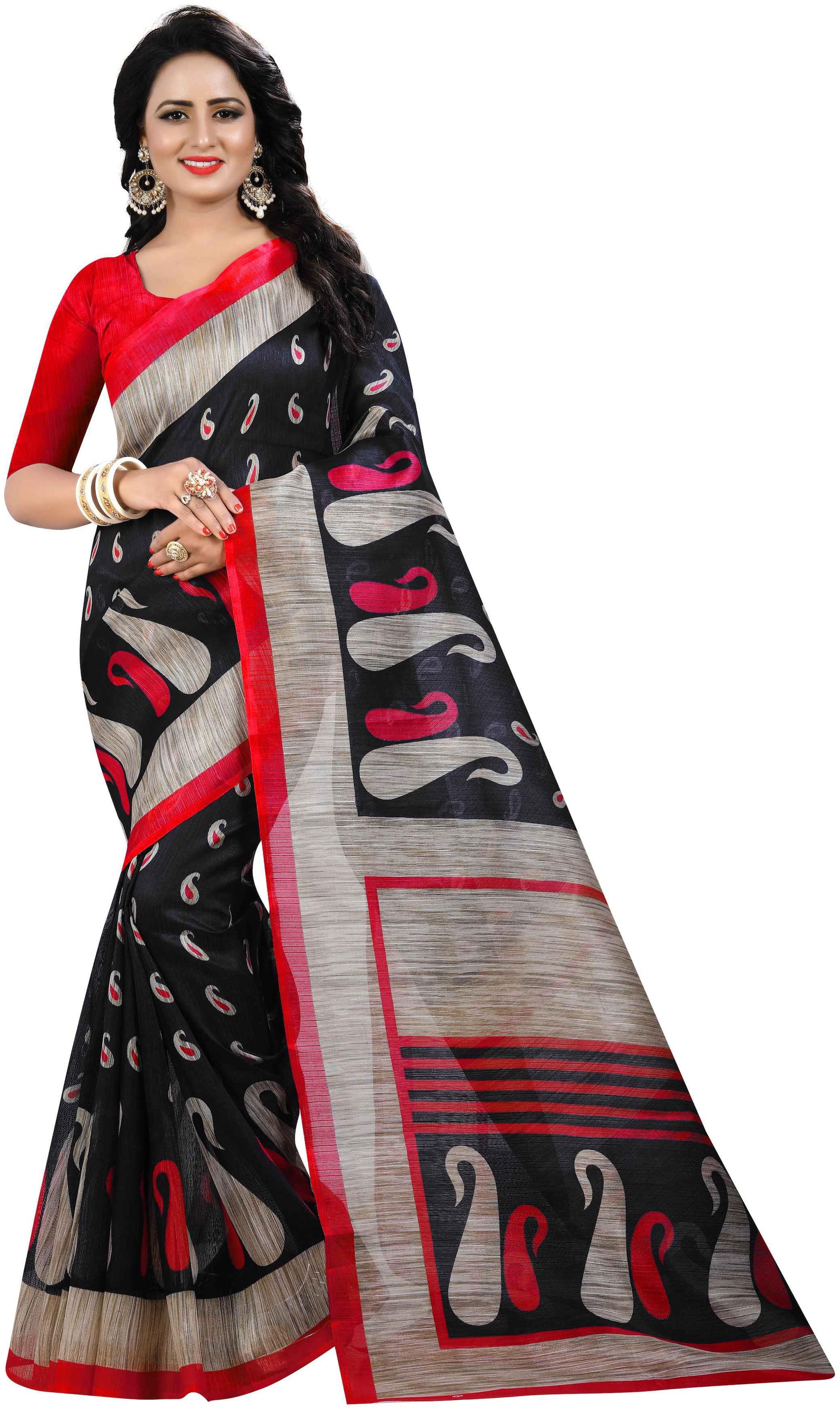 

Indian Beauty Women s Black Cotton Blend With Blouse Printed Sarees