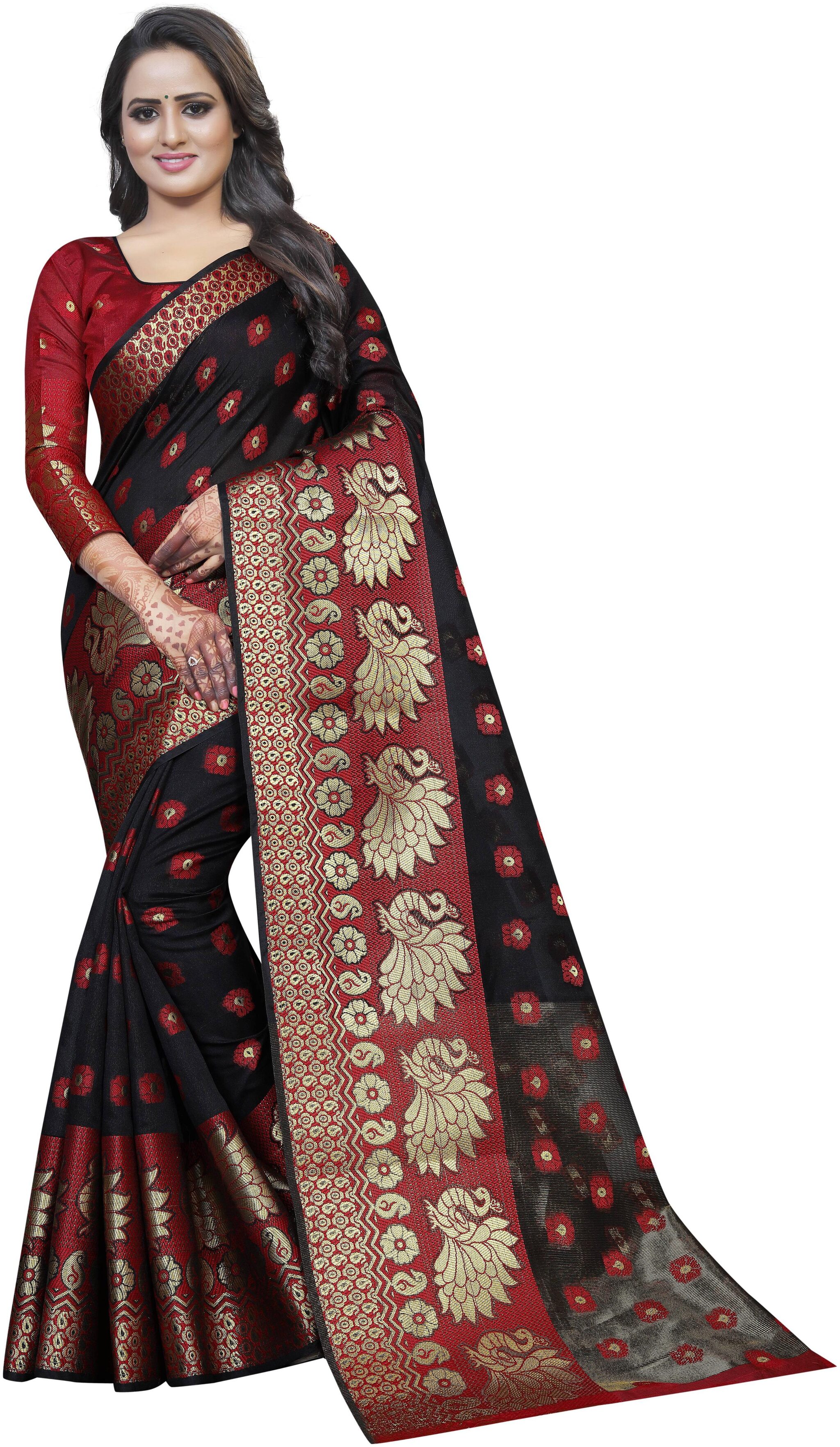 

INDIAN BEAUTIFUL Black Woven Banarasi Designer Saree With Blouse With blouse