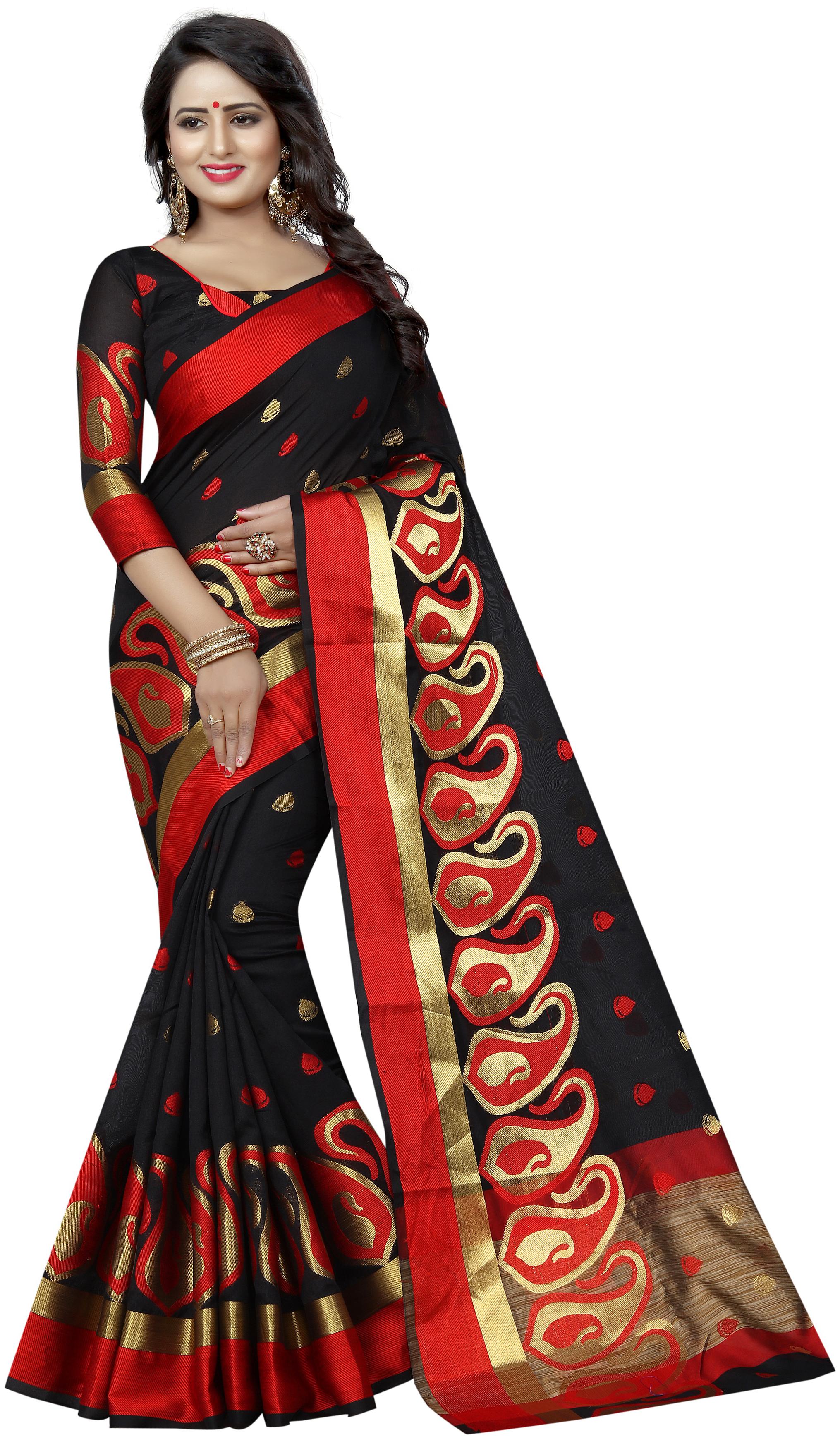 

INDIAN BEAUTIFUL Black Woven Banarasi Designer Saree With Blouse With blouse
