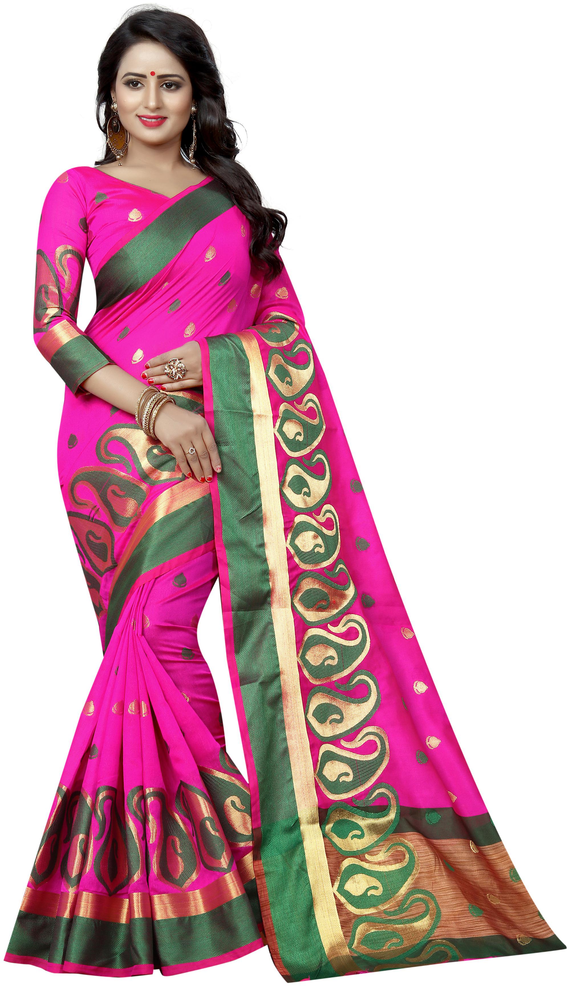 

INDIAN BEAUTIFUL Pink Woven Banarasi Designer Saree With blouse