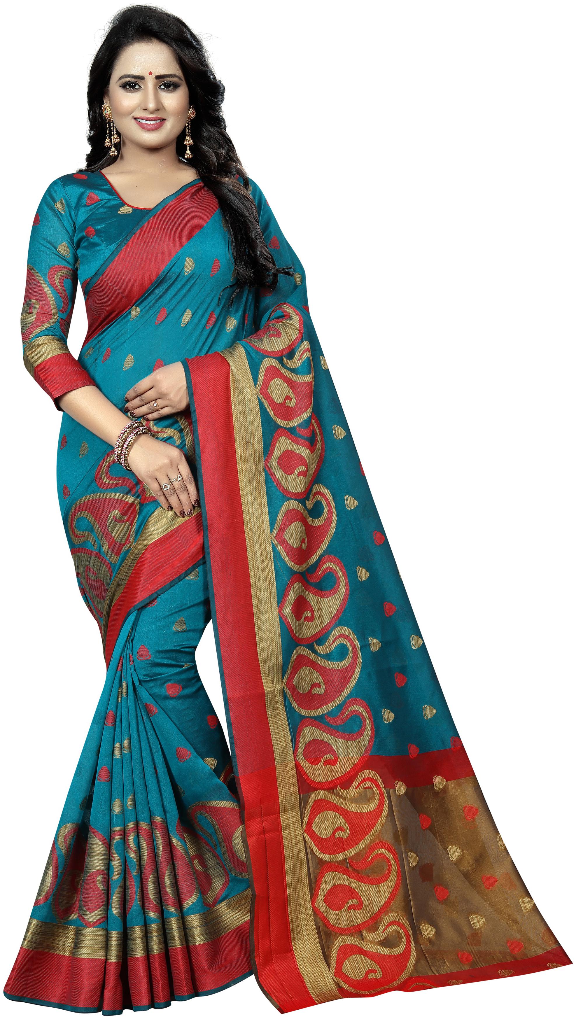 

INDIAN BEAUTIFUL Women Blended Sarees Green