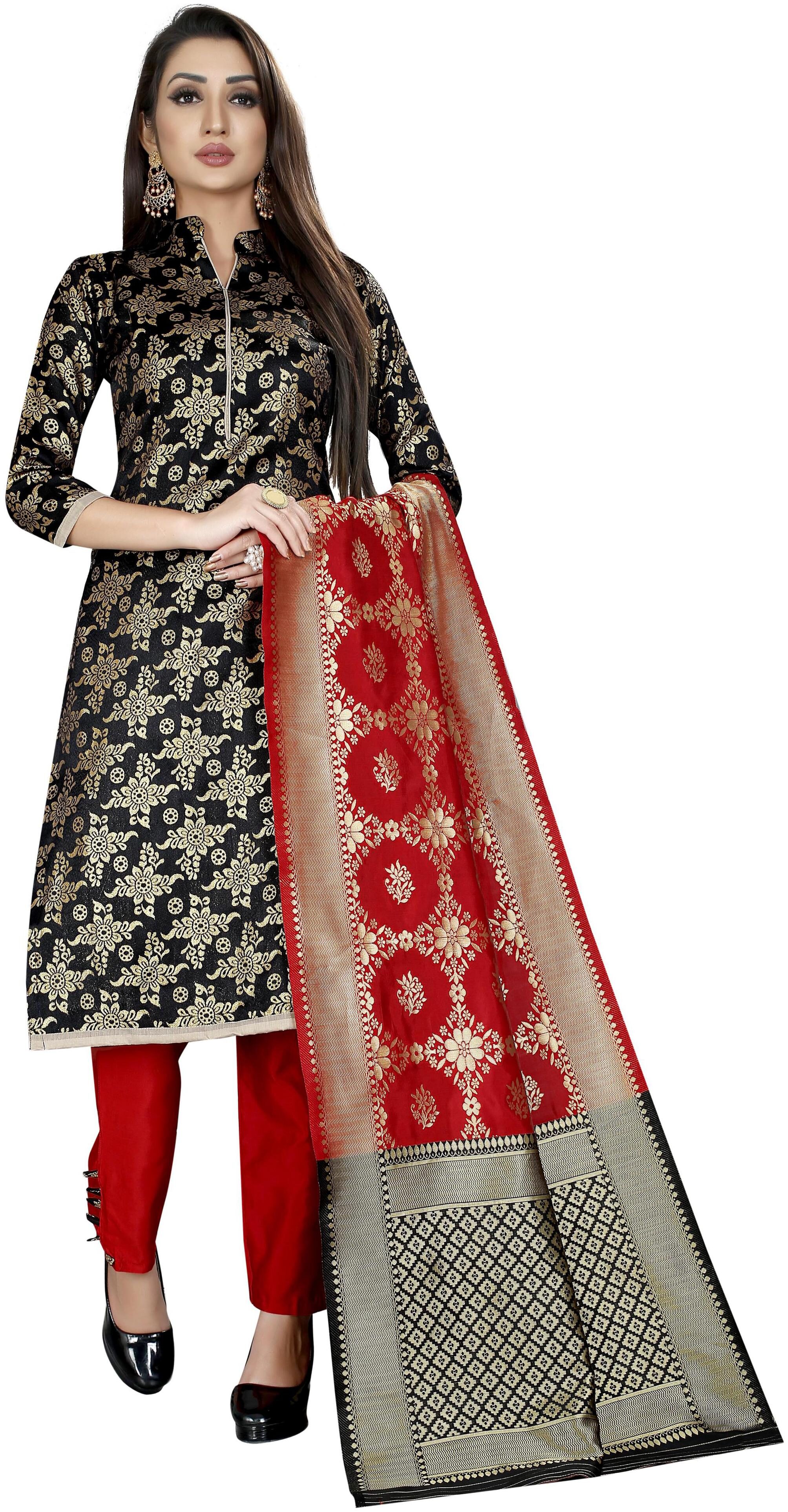 

INDIAN BEAUTIFUL Black Unstitched Kurta with bottom dupatta With dupatta Dress Material