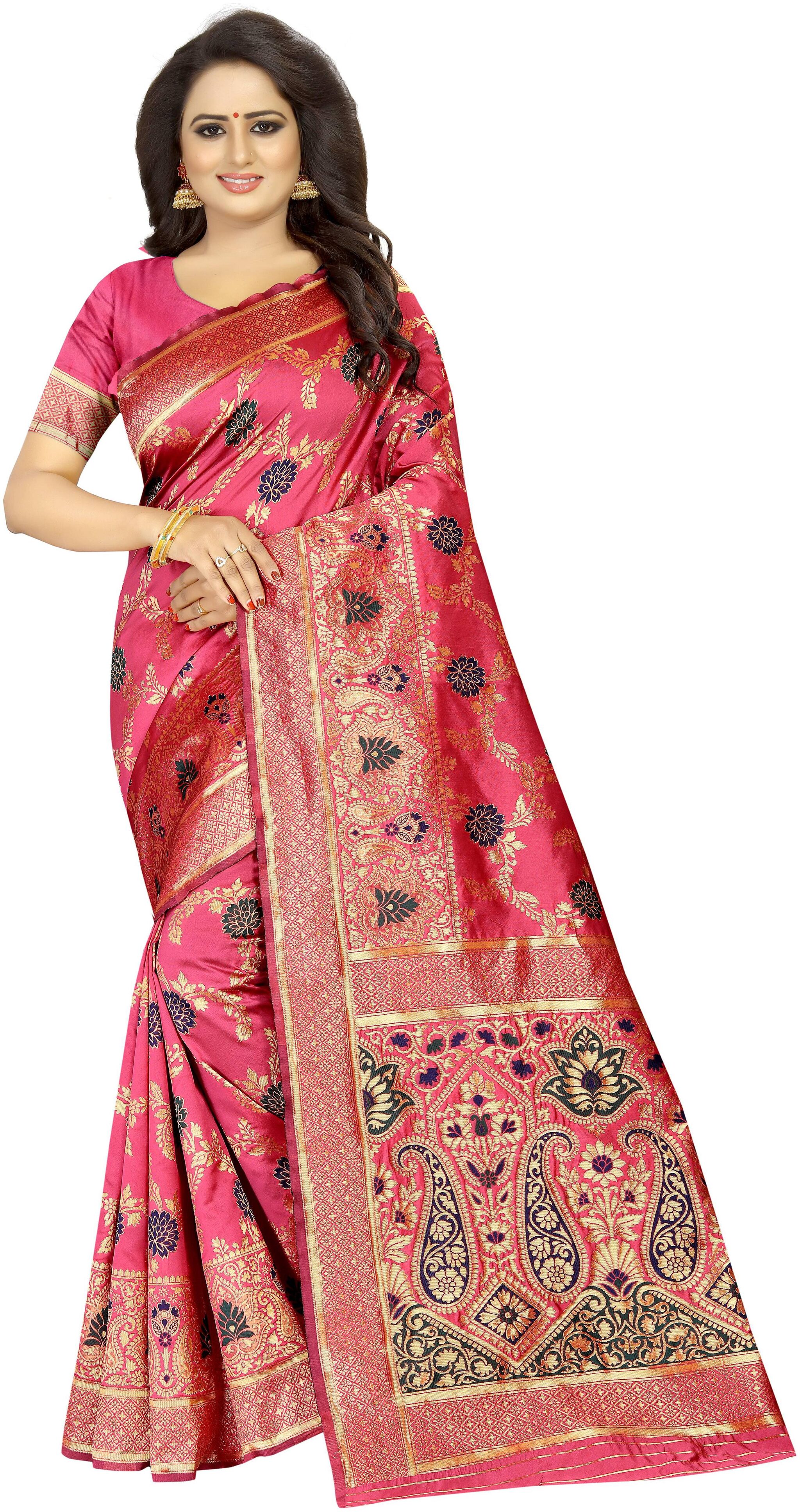 

INDIAN BEAUTIFUL Women Blended Sarees Pink