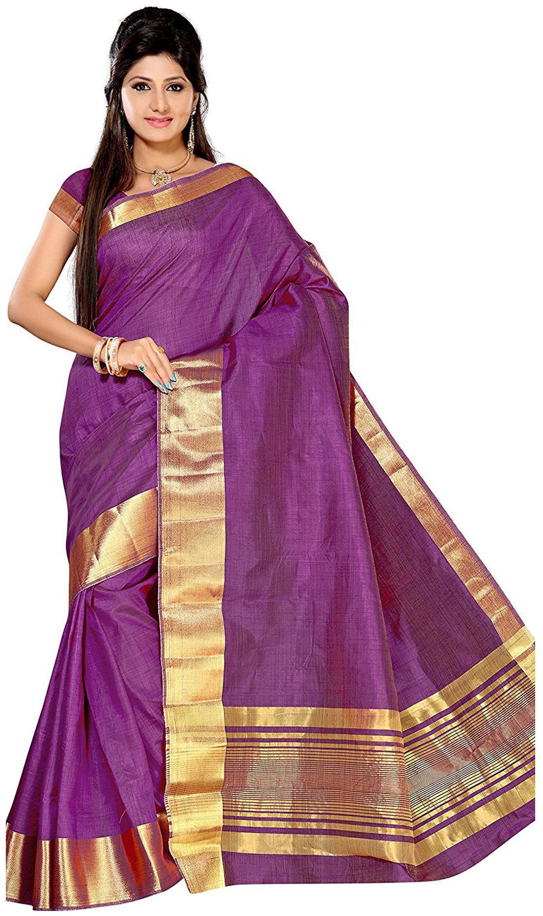 

Indian Beauty Purple Solid Universal Regular Saree With Blouse With blouse