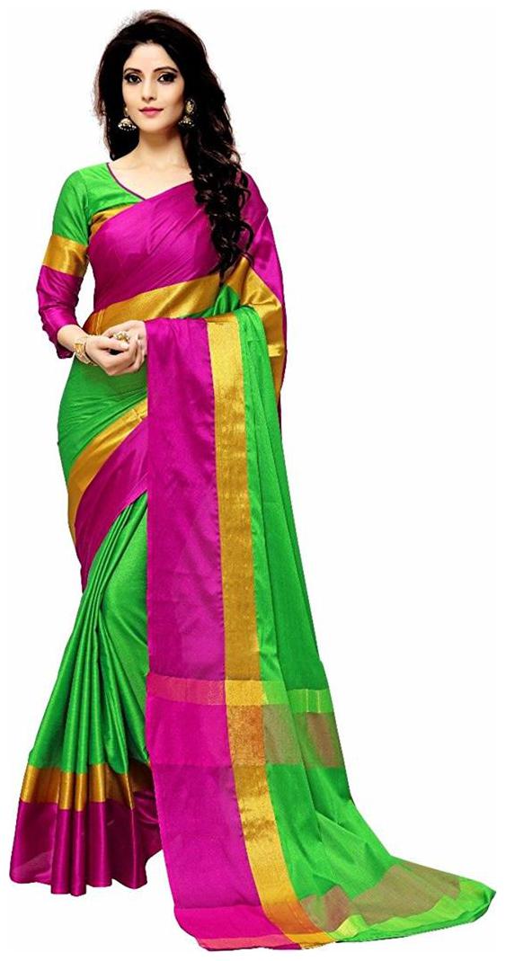 

Indian Beauty Green Woven Universal Designer Saree With Blouse With blouse