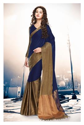 

Indian Beauty Blue Cotton Silk With Blouse Saree