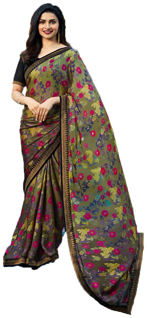 

Indian Ethnic Party wear Office wear Festival wear saree Indigo style with Colorful Lace Border Designer Saree with Blouse