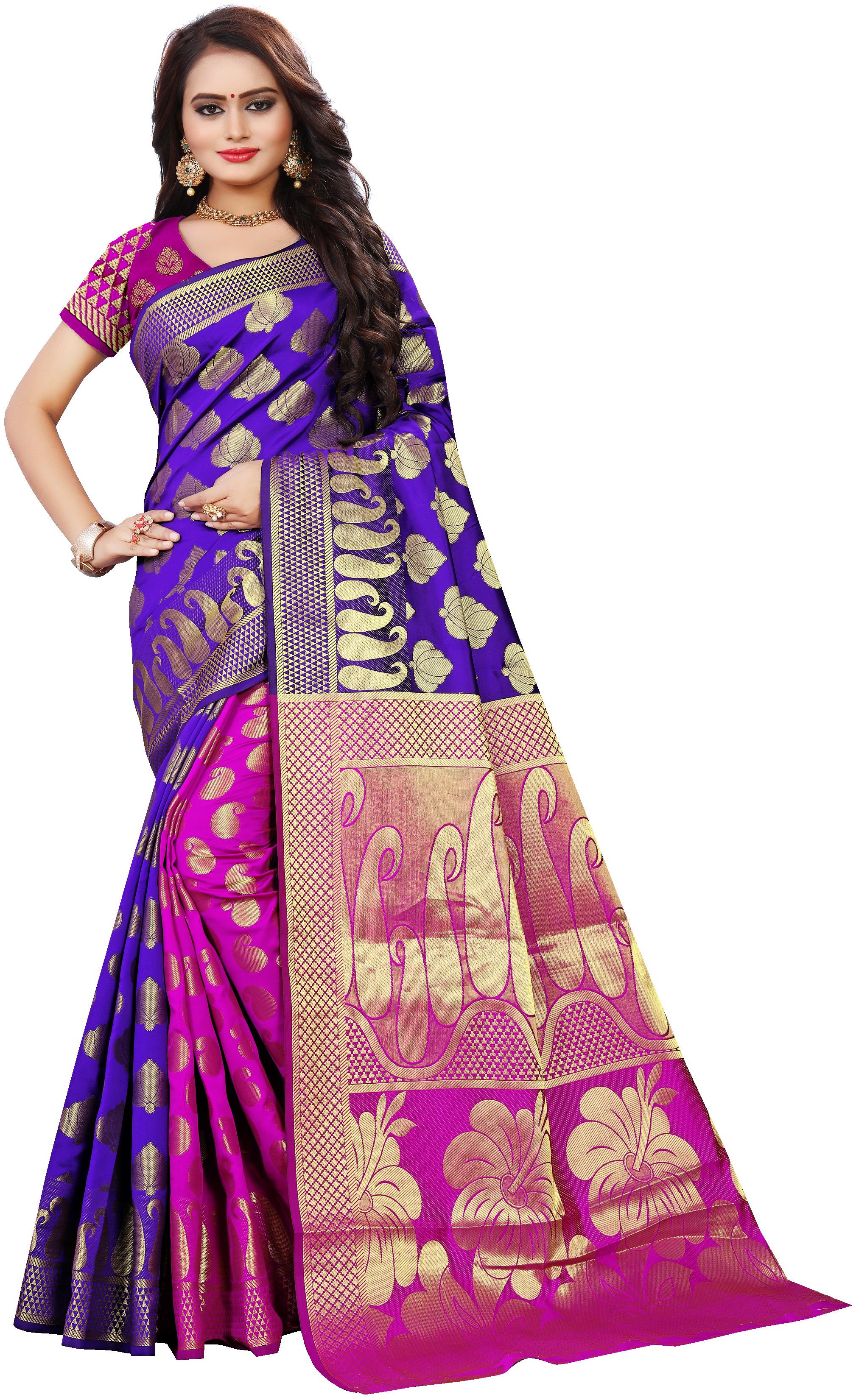 

Indian Fashionista Blue Woven Banarasi Designer Saree With Blouse With blouse