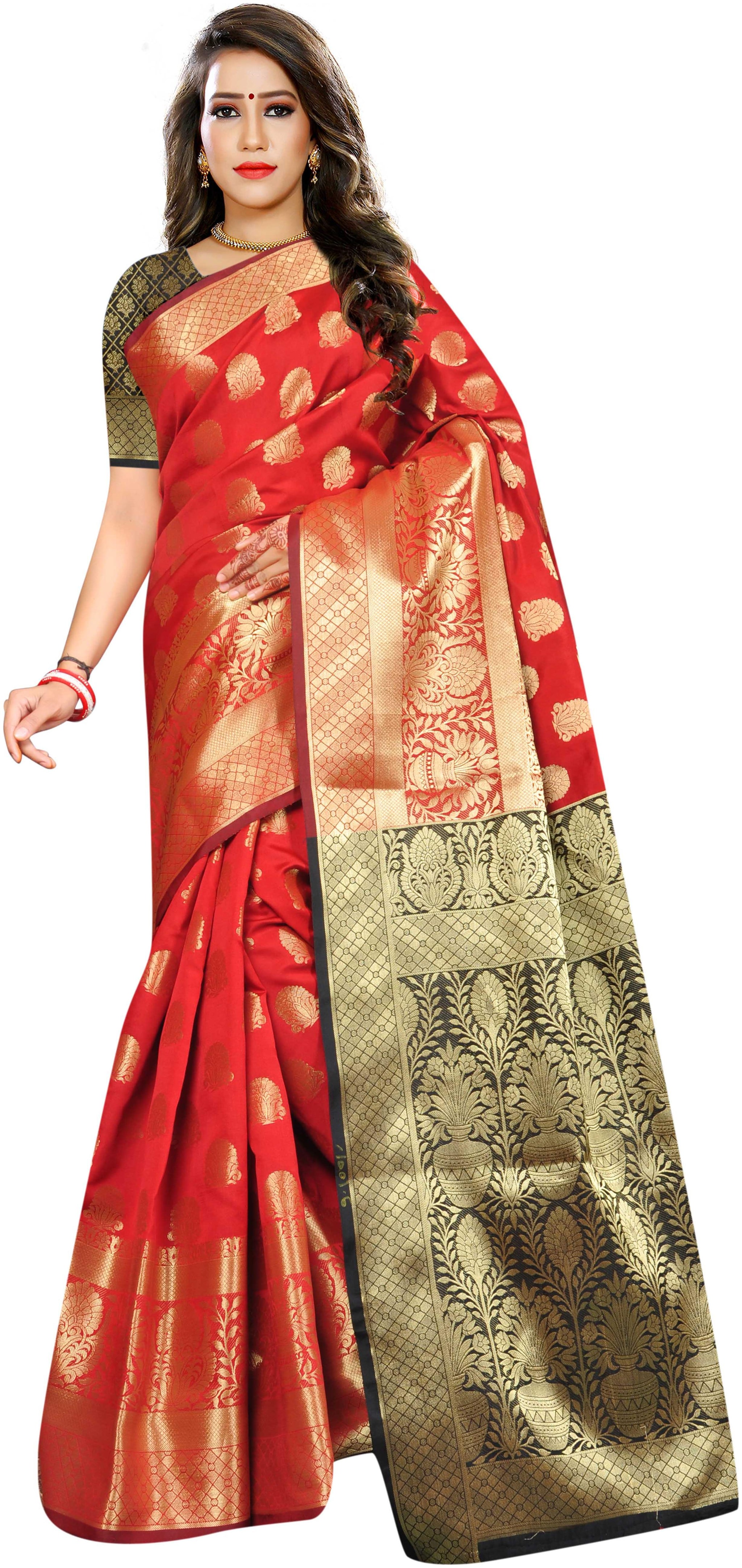 

Indian Fashionista Silk Banarasi Tie Dye Work Saree Multi