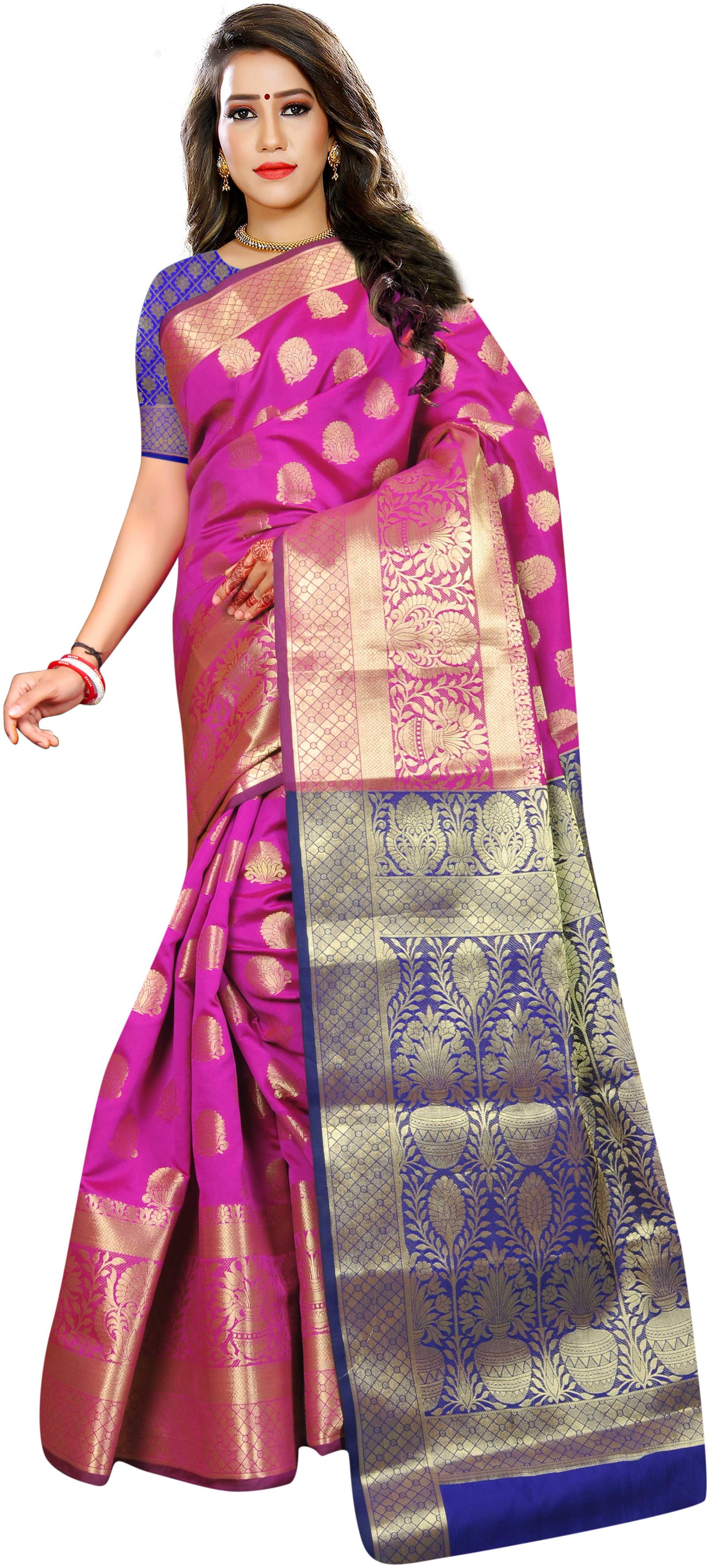 

Indian Fashionista Silk Banarasi Tie Dye Work Saree Multi