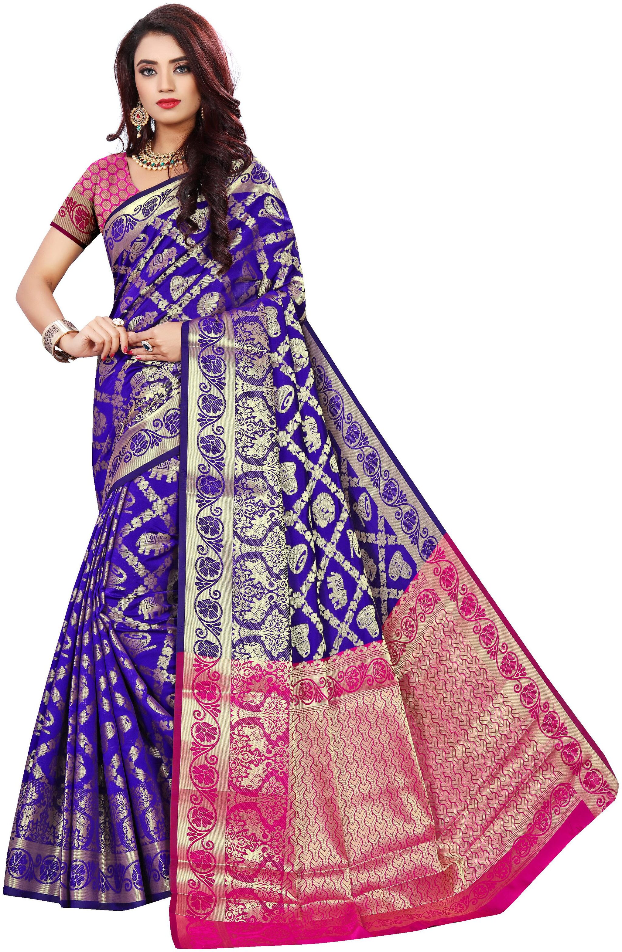 

Indian Fashionista Women Banarasi Jacquard Silk Saree with Blouse Piece