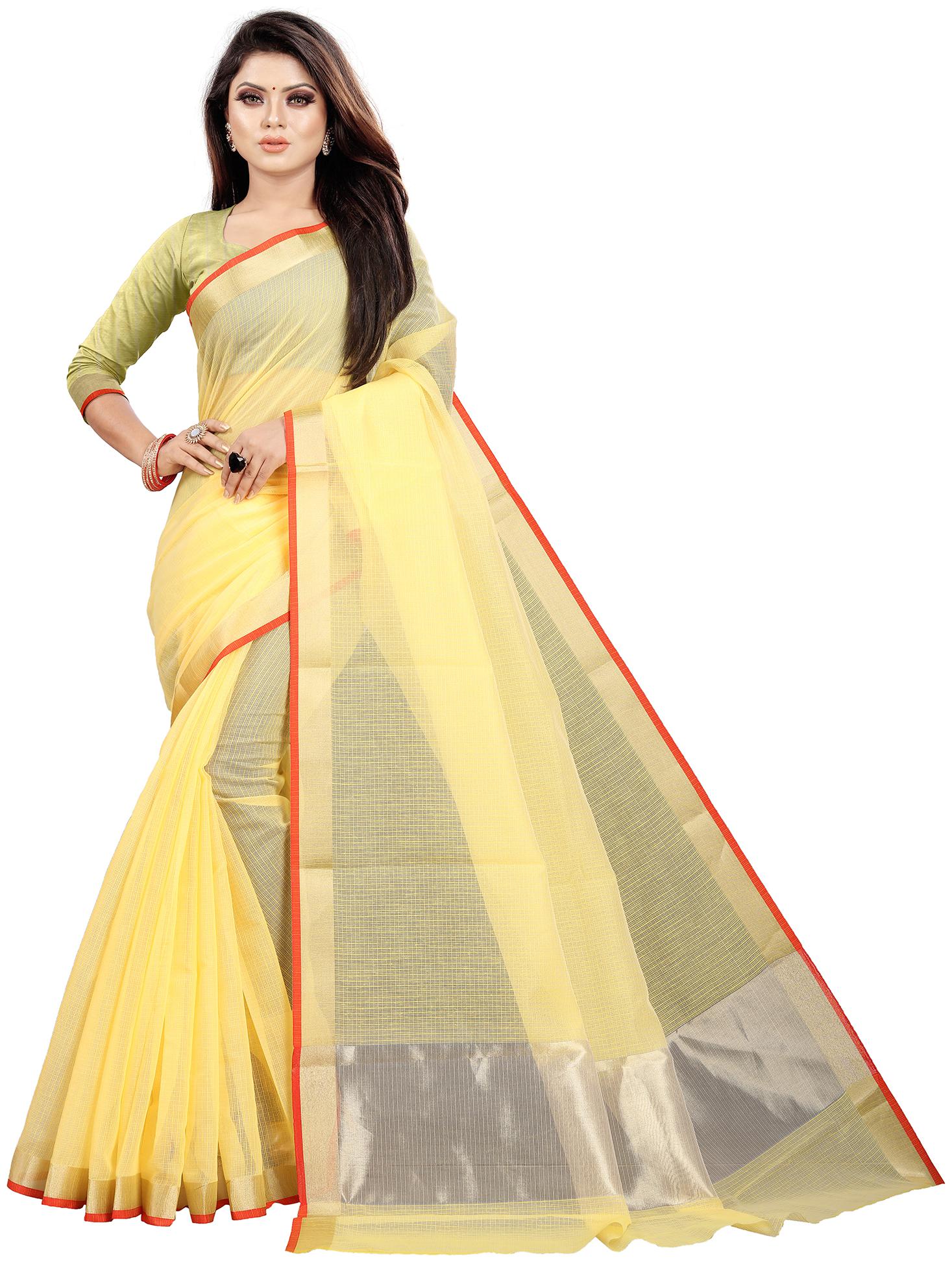 

Indian Fashionista Women Checkered Cotton Blend Saree Yellow