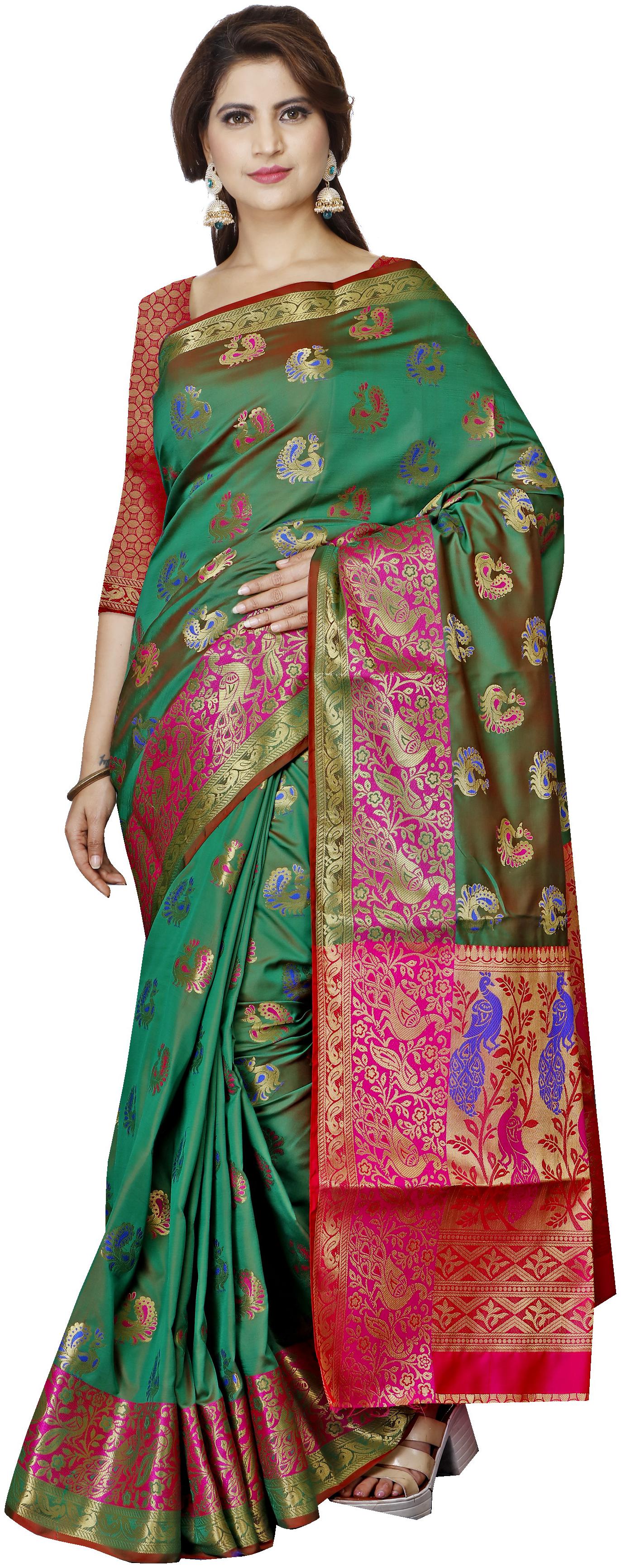 

Indian Fashionista Women Jacquard Paithani Silk Saree Multicolor