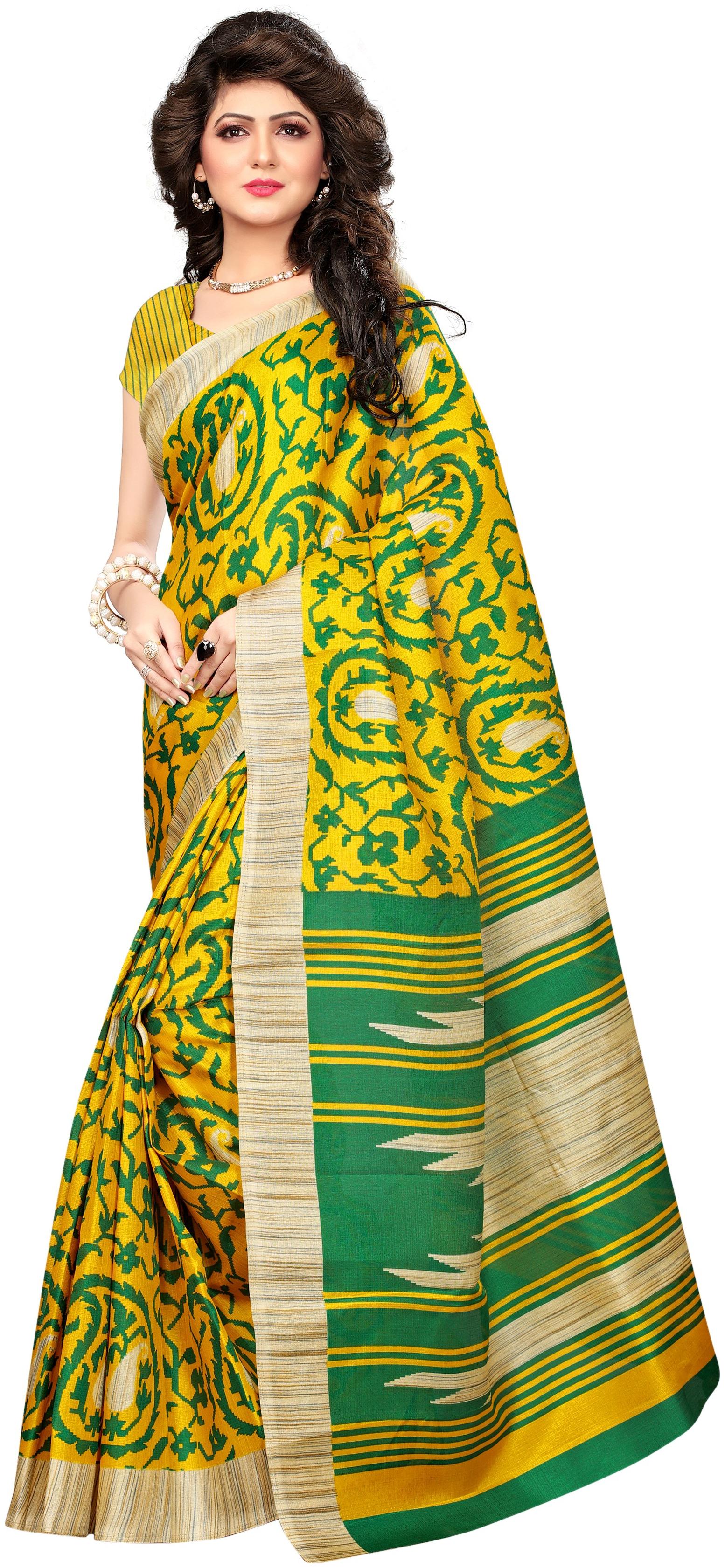 

Indian Fashionista Women s Khadi Jute Silk Saree with Blouse Piece (Big Border Saree) (NMKHADIJUTESILK-07 Free Size Green)