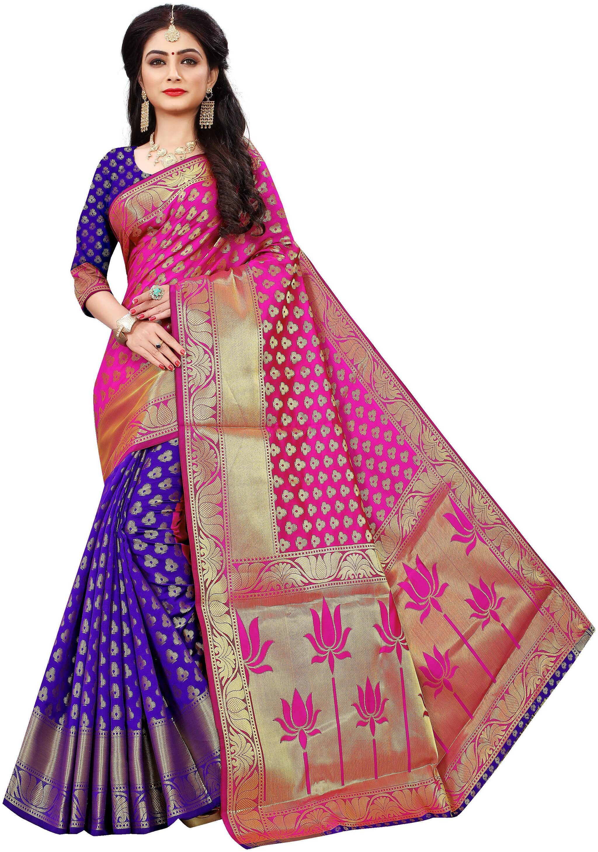 

Indian Fashionista Women Banarasi Silk Jacquard Saree with Blouse Piece