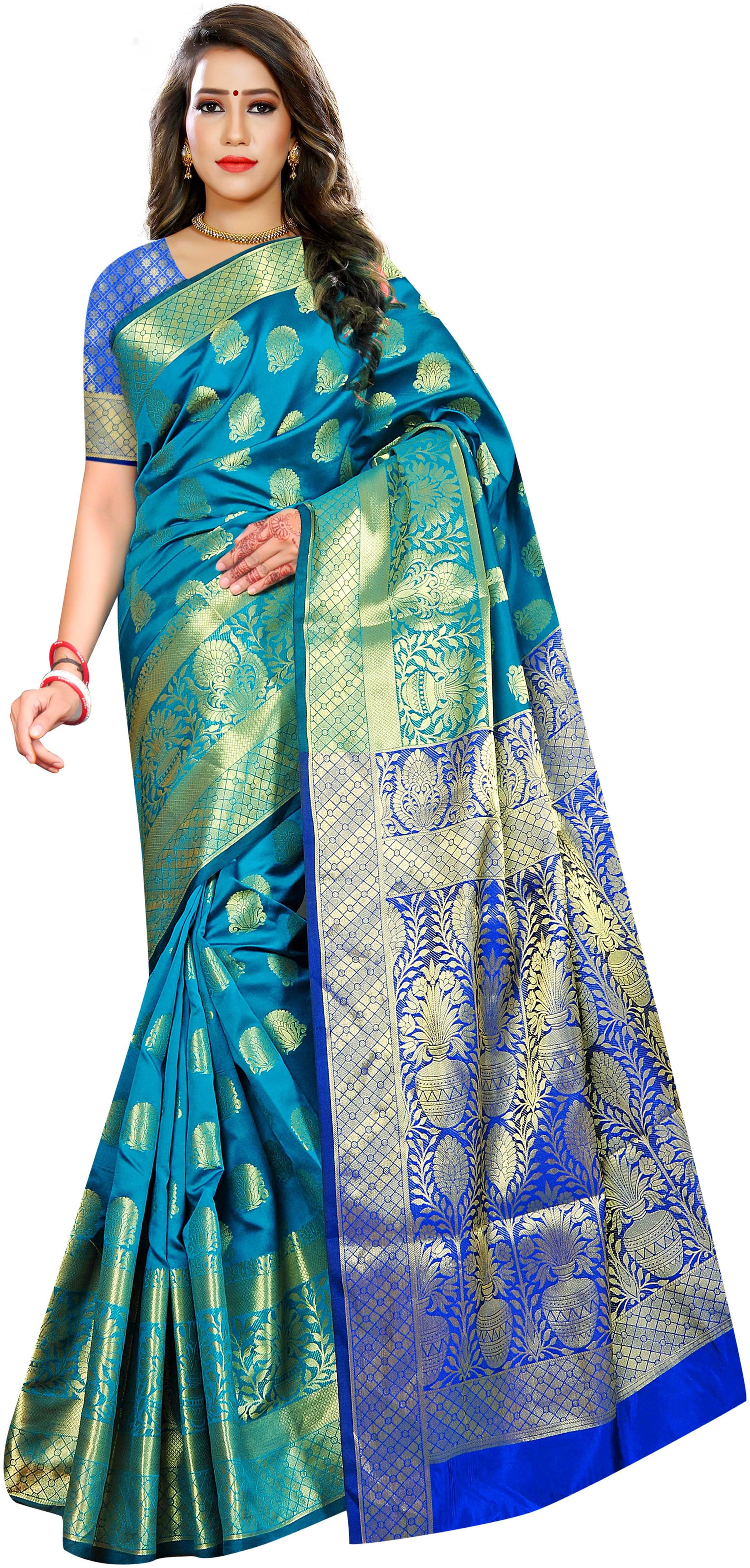 

Indian Fashionista Silk Banarasi Tie Dye Work Saree Multi