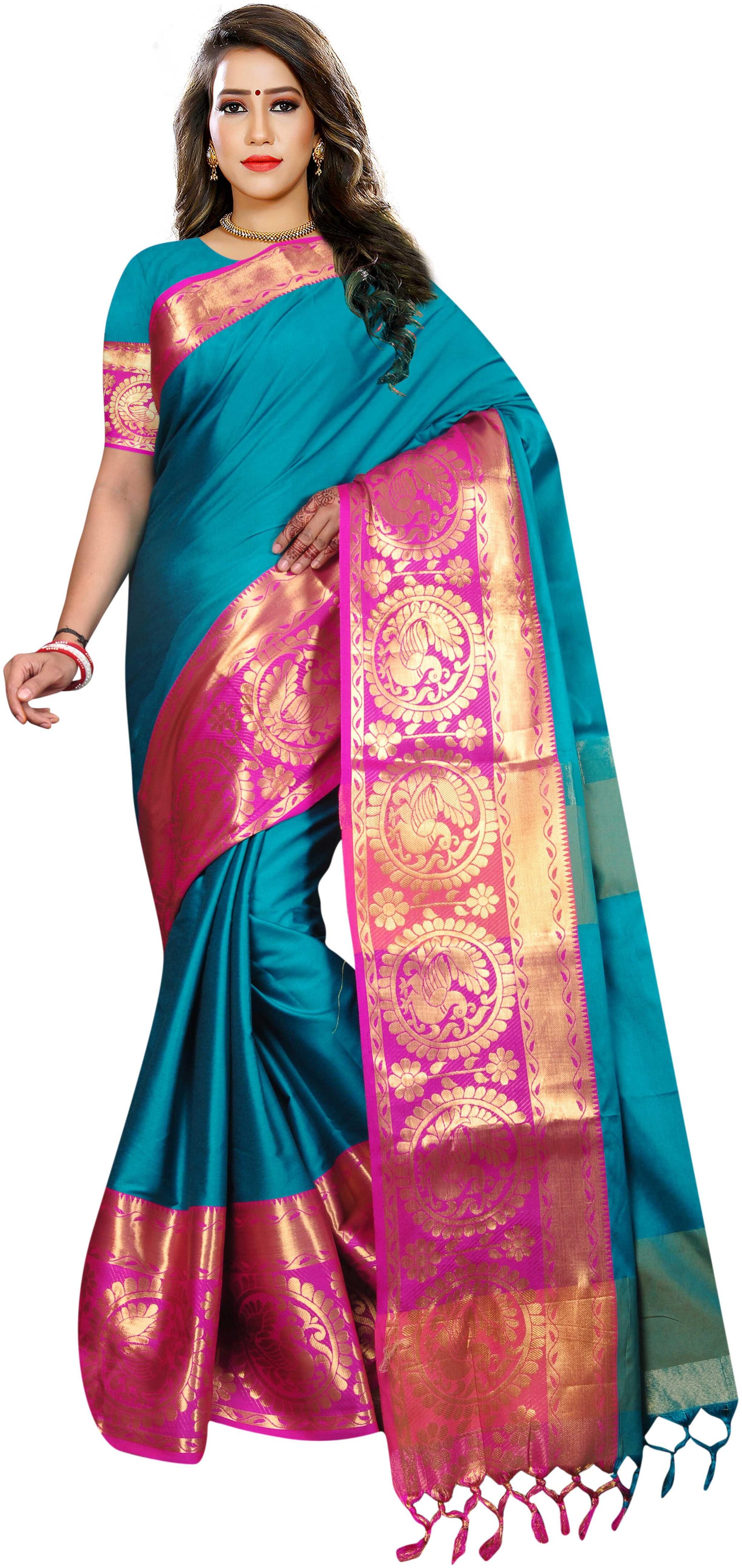 

Indian Fashionista Silk Kanchipuram Silk Tie Dye Work Saree Multi