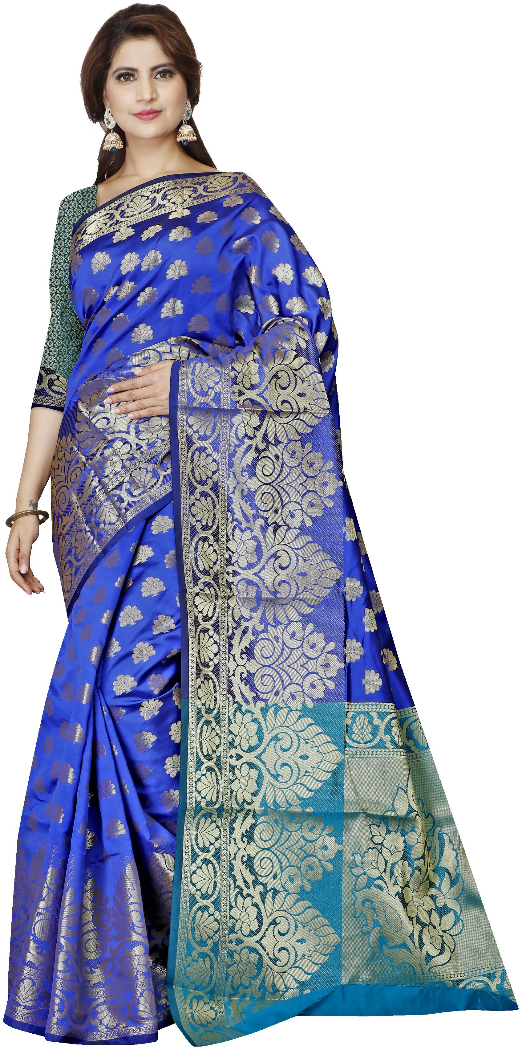 

Indian Fashionista Women Banarasi Jacquard Silk Partywear Saree Multi