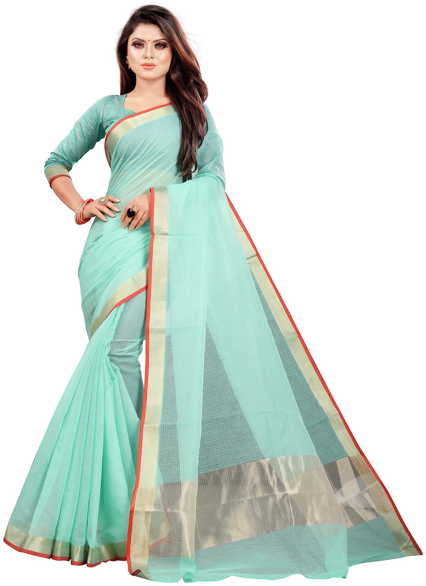 

Indian Fashionista Women Checkered Cotton Blend Saree Blue