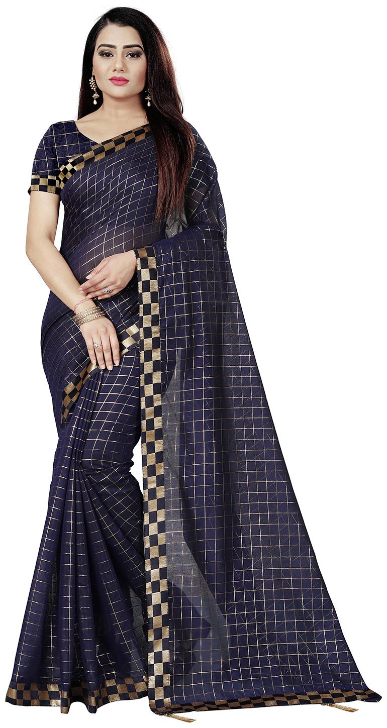 

Indian Fashionista Women Dupion Silk Checkered Saree Blue