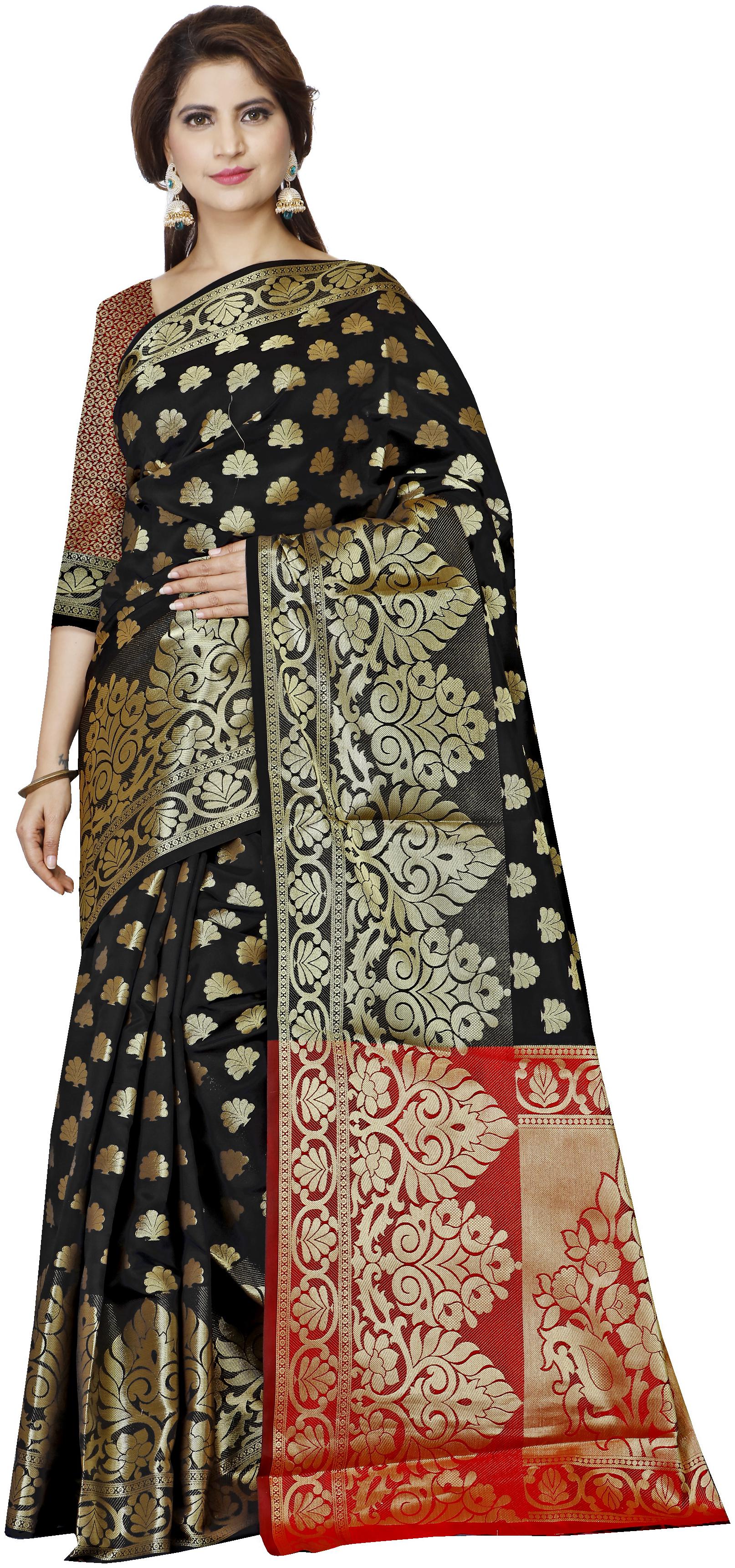 

Indian Fashionista Women Banarasi Jacquard Silk Partywear Saree Multi