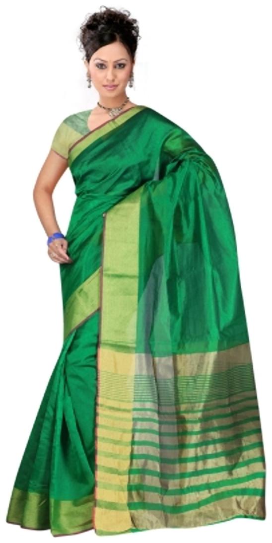 

Indian Fashionista Women s Banarasi Cotton Silk Saree with Bloue Piece (KANFASTTRACKL Green Free Size) (Regular Wear Saree)