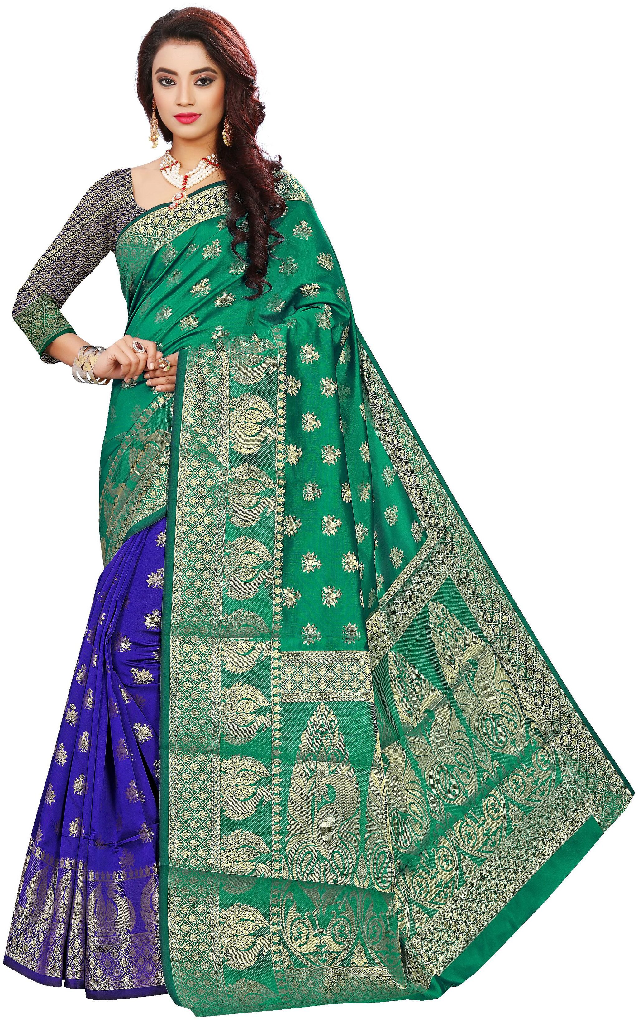 

Indian Fashionista Women Banarasi Silk Jacquard Saree with Blouse Piece