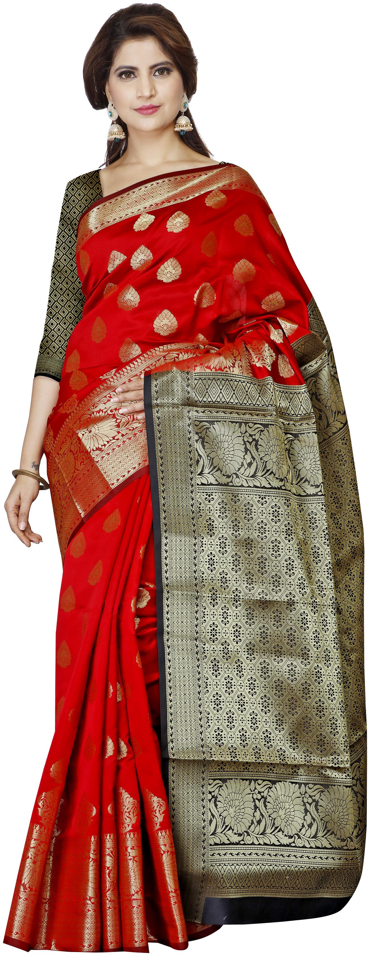 

Indian Fashionista Women Banarasi Jacquard Silk Partywear Saree Multi