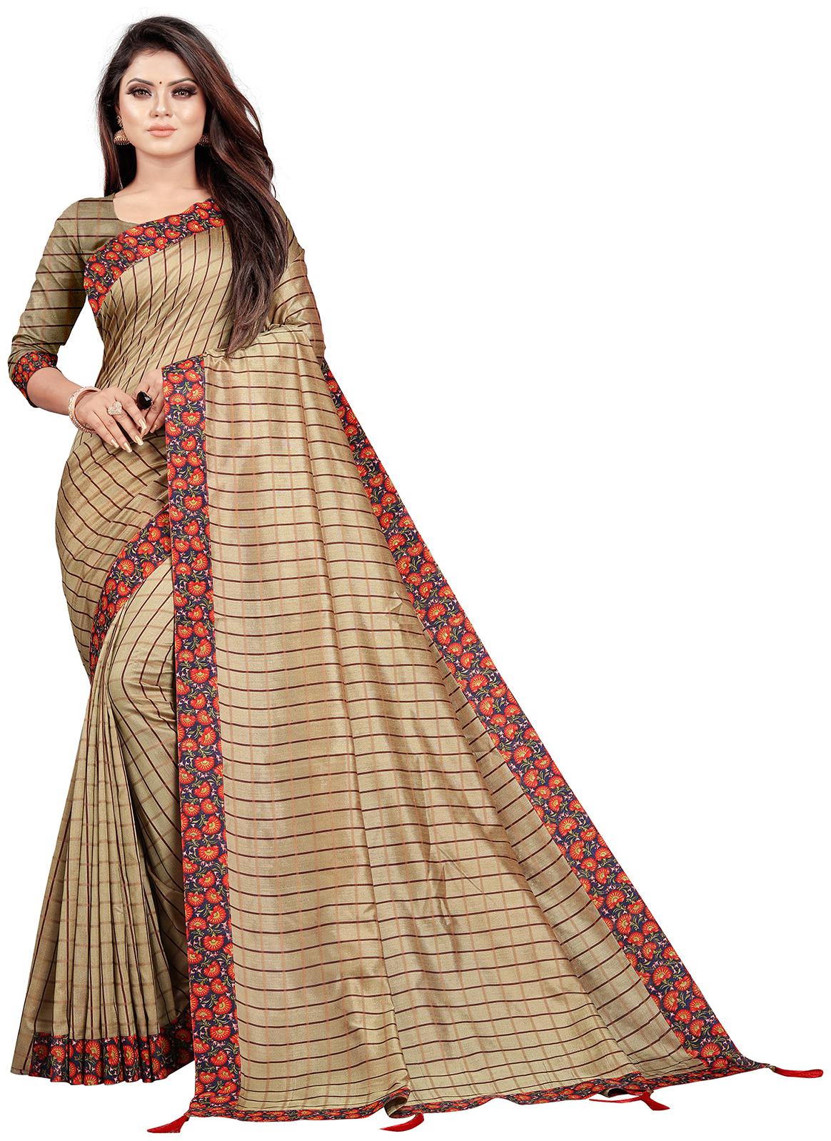 

Indian Fashionista Women Checkered Silk Saree Brown