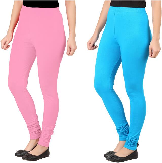 INDIAN FLOWER Women Lycra Solid Turquoise & Pink  Legging