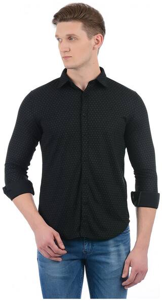 Indian Terrain Men Black Polka Dots Slim Fit Casual Shirt