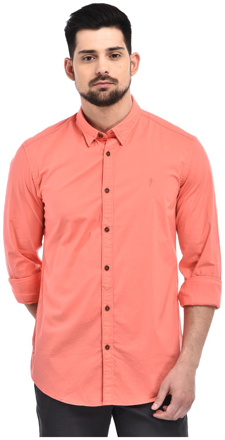 

Indian Terrain Men Pink Solid Slim Fit Casual Shirt