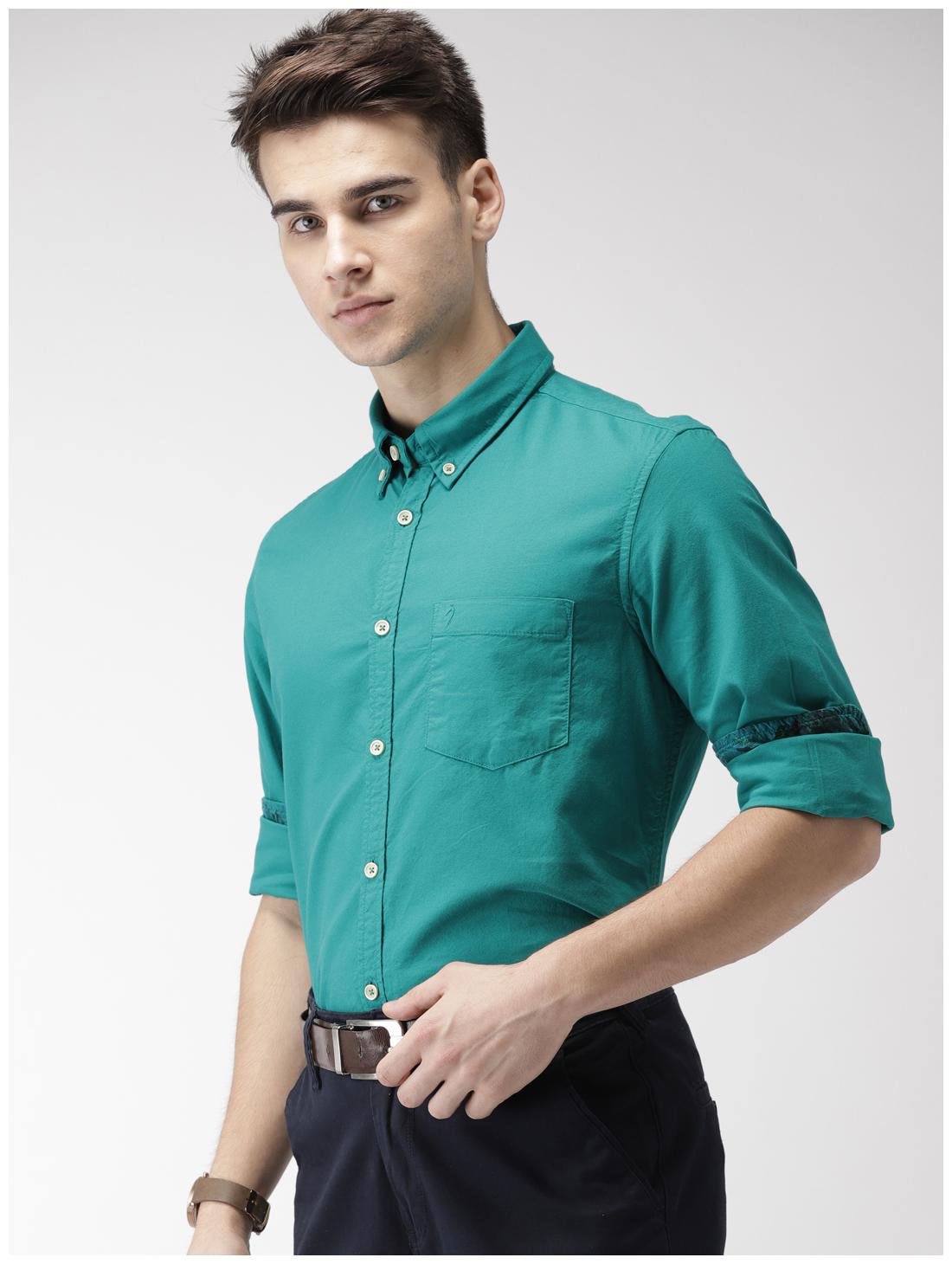 

Indian Terrain Cotton Solid Men Shirt - Green