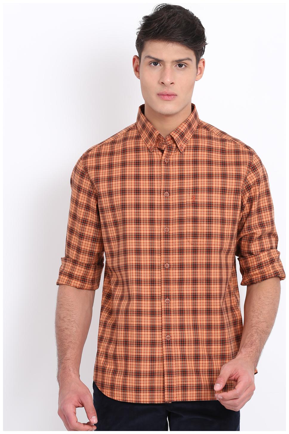 

Indian Terrain Men Orange Checked Slim Fit Casual Shirt