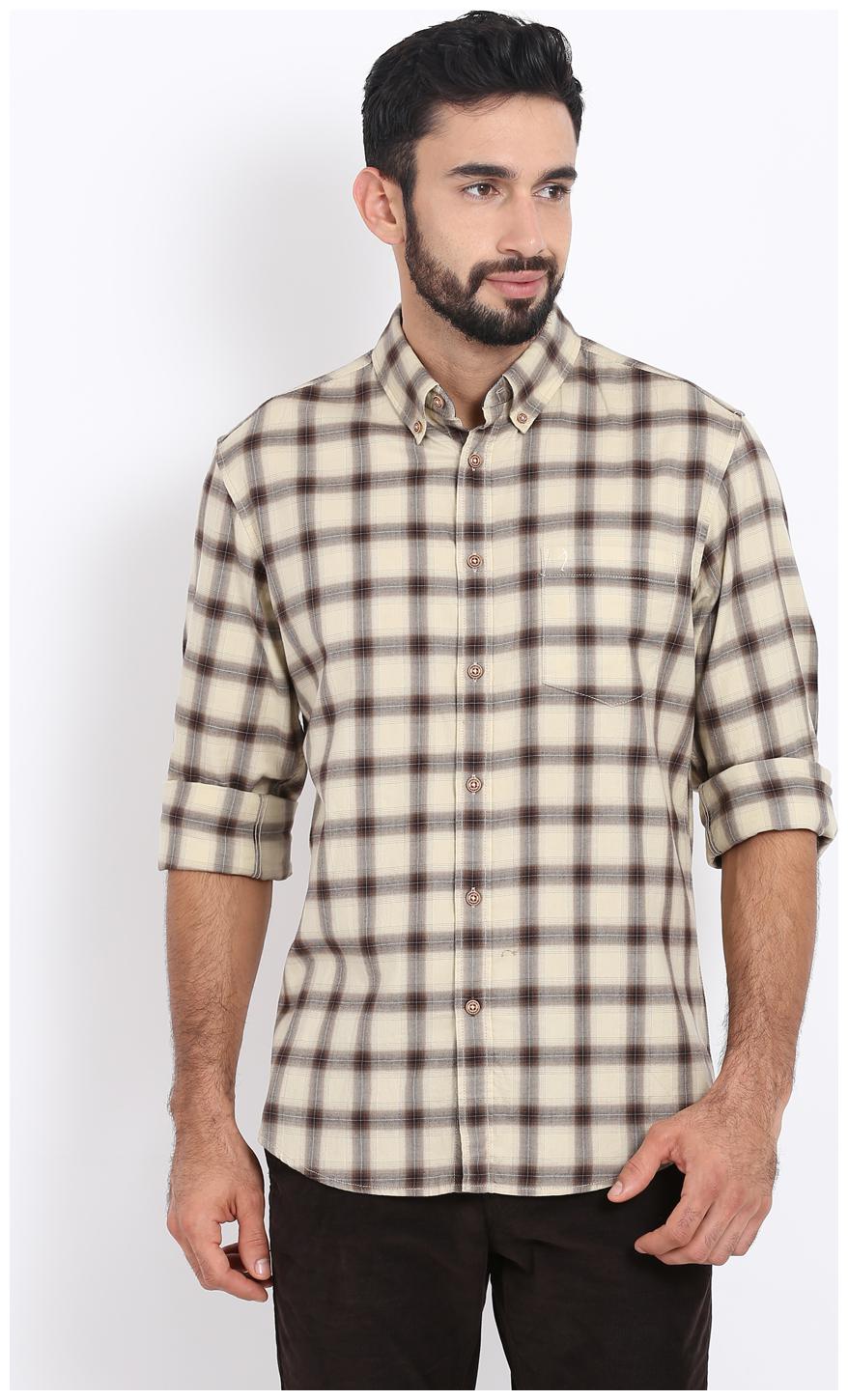 

Indian Terrain Men Beige Checked Slim Fit Casual Shirt