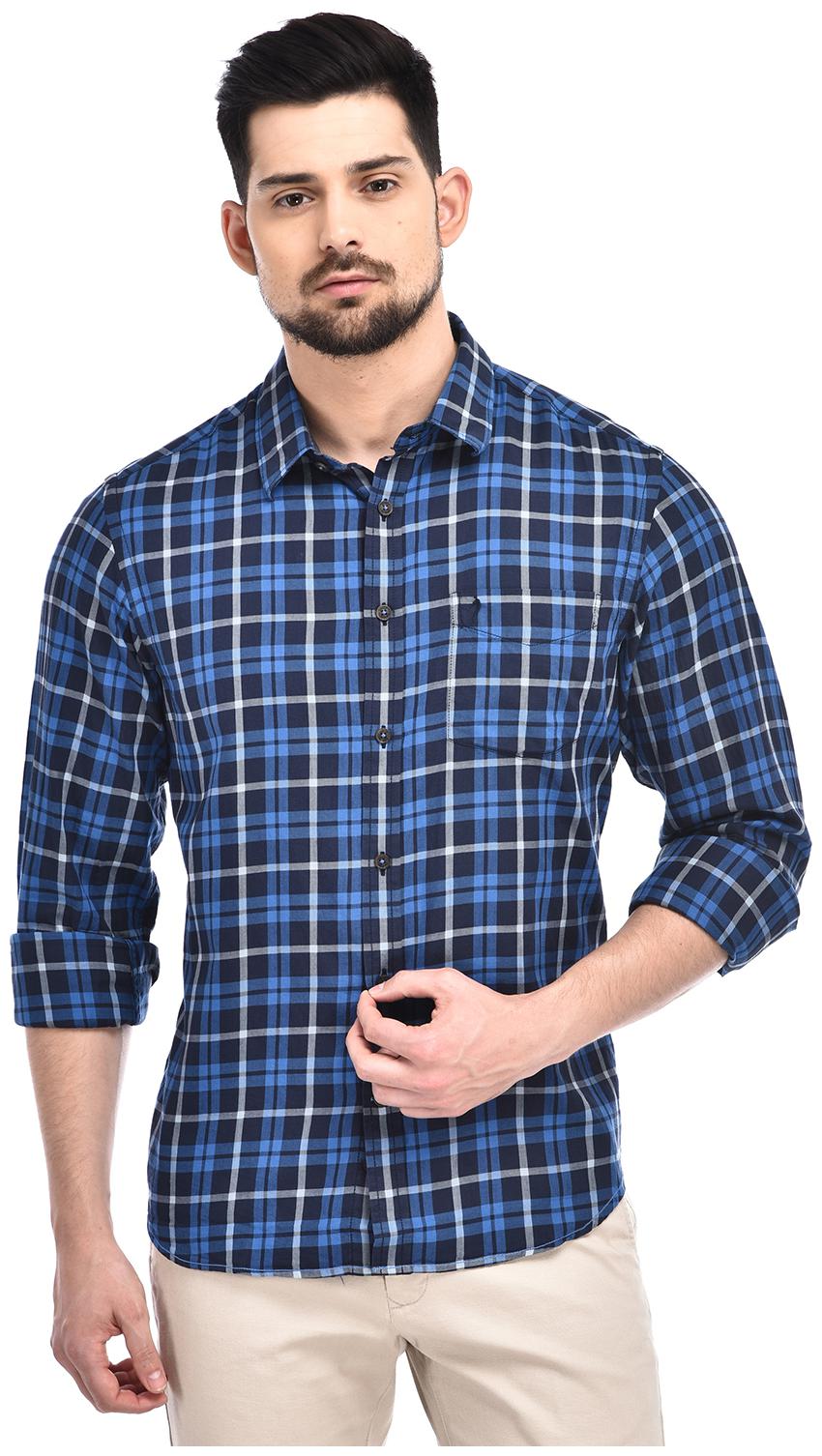 

Indian Terrain Men Blue Checked Slim Fit Casual Shirt