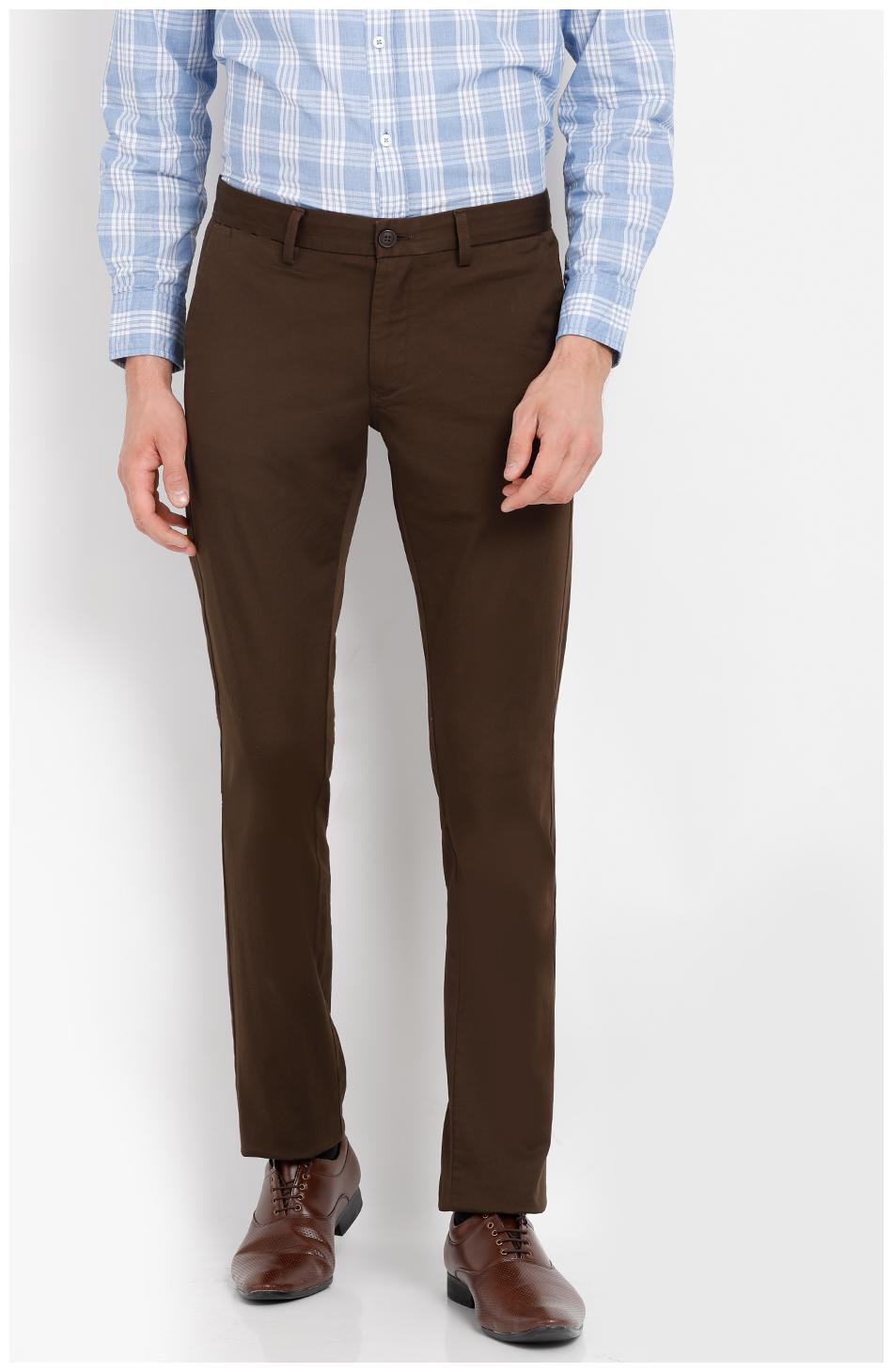

Indian Terrain Men Brown Solid Slim fit Regular trousers