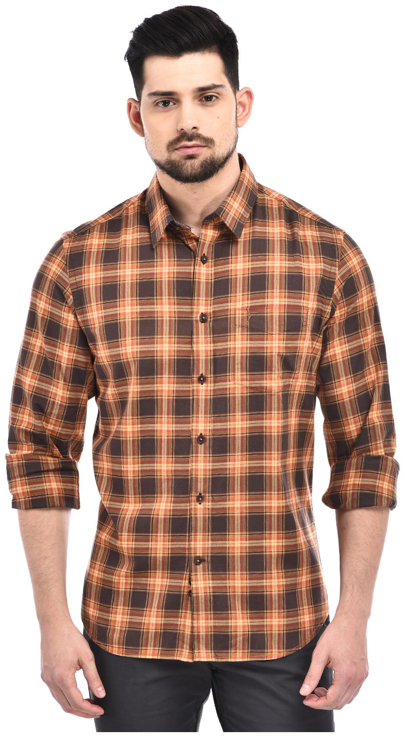 

Indian Terrain Men Brown Checked Slim Fit Casual Shirt