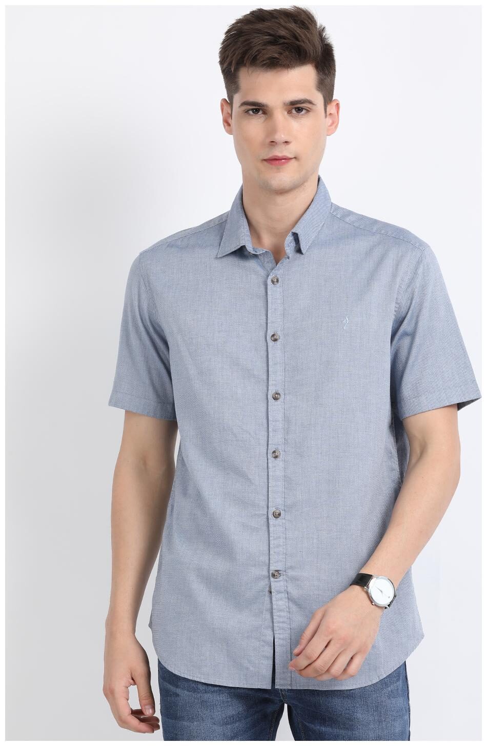 

Indian Terrain Men Grey Solid Slim Fit Casual Shirt