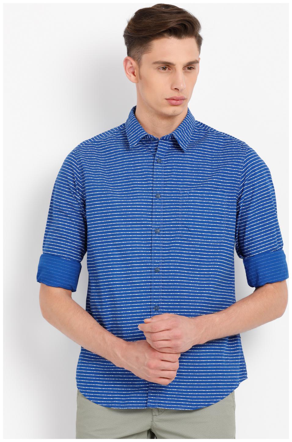 

Indian Terrain Men Blue Horizontal Stripes Slim Fit Casual Shirt