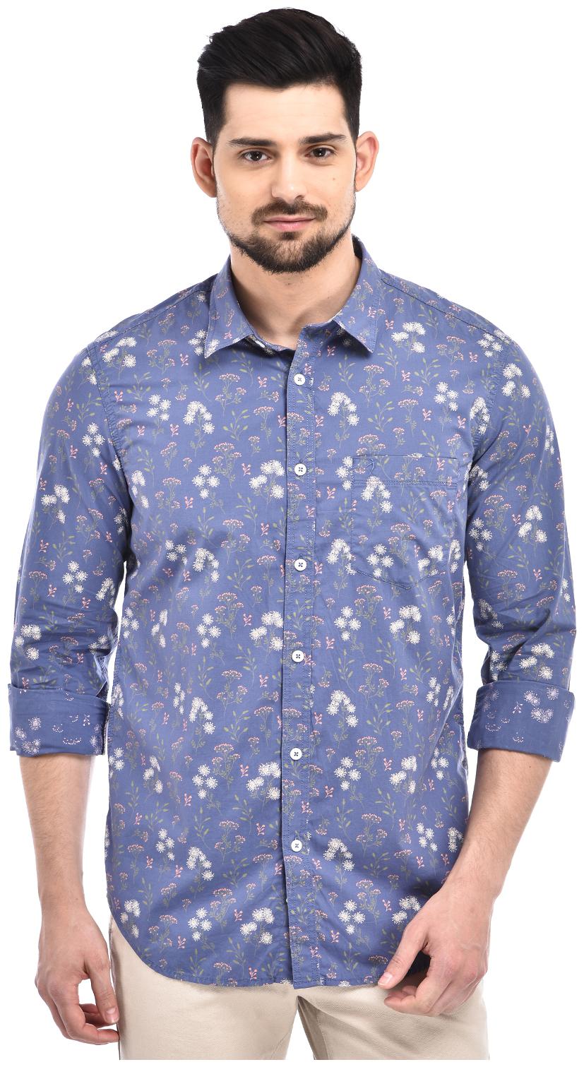 

Indian Terrain Men Blue Floral Slim Fit Casual Shirt