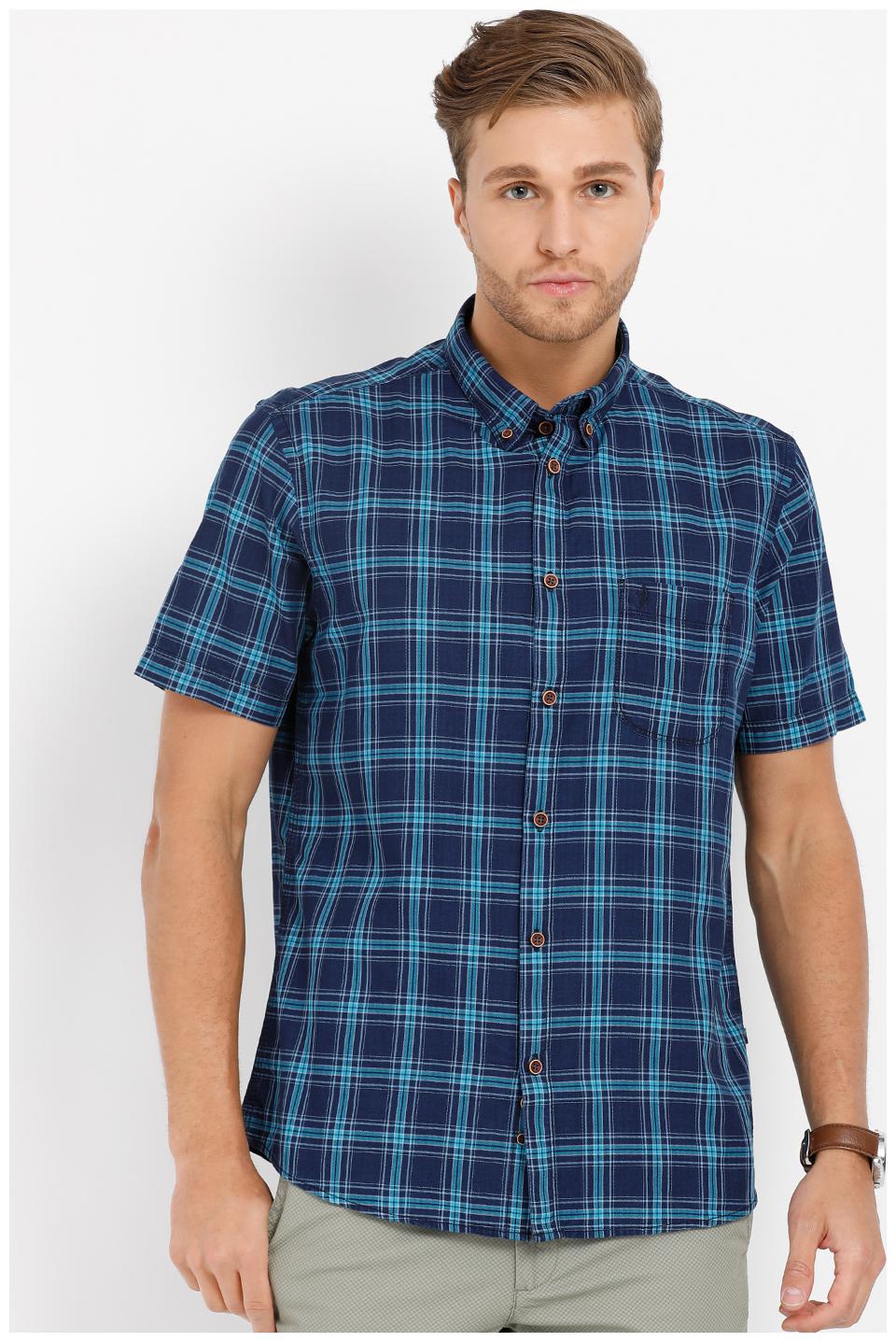 

Indian Terrain Men Blue Checked Slim Fit Casual Shirt