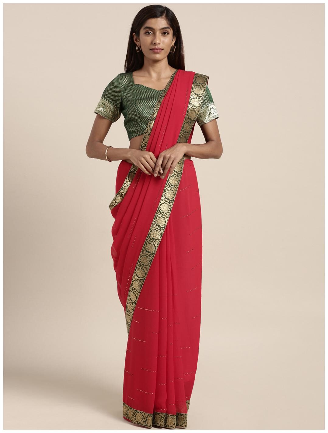 

Indian Women Chiffon Party Designer Saree Red