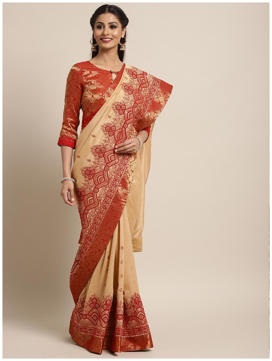 

Indian Women Silk Universal Saree Beige Brown