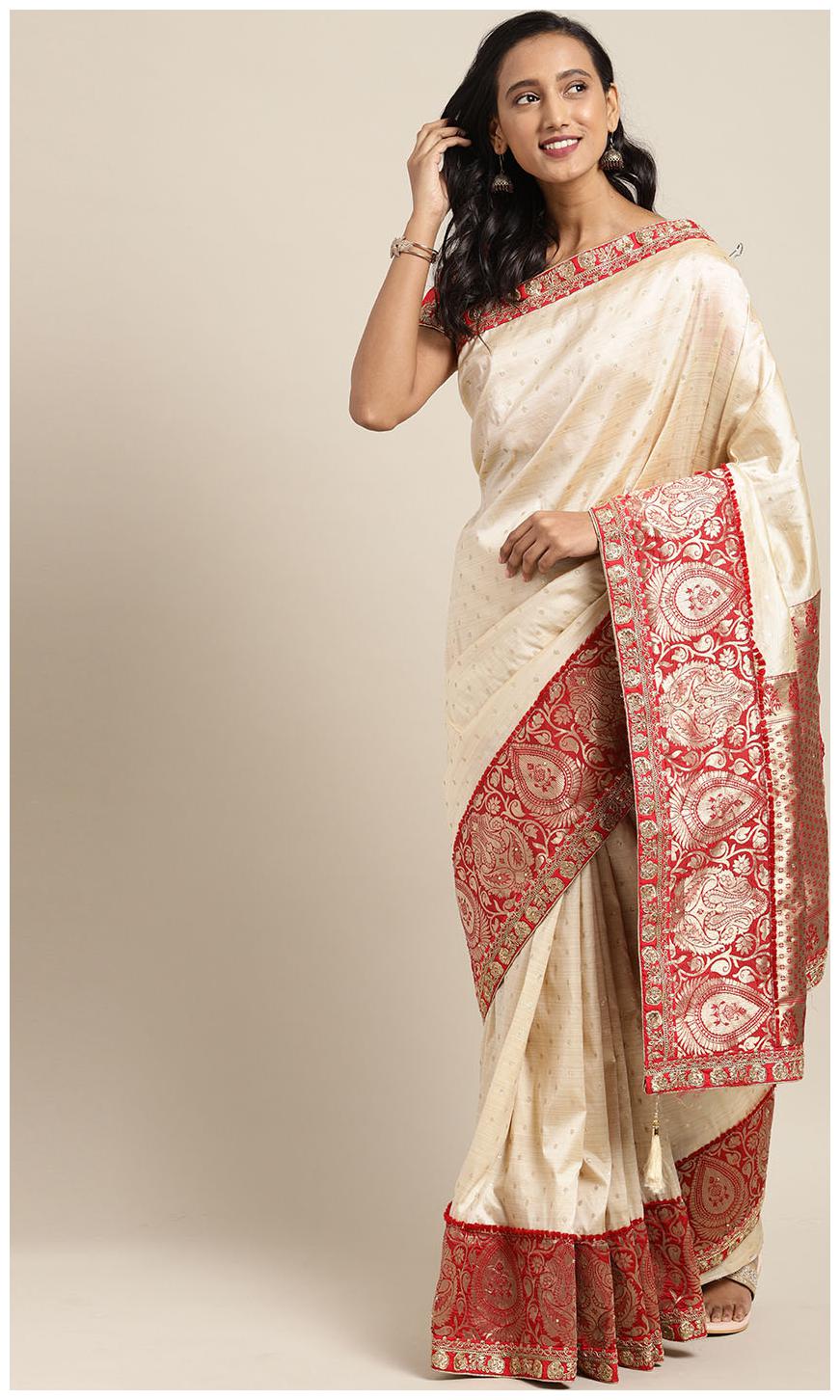 

Indian Women Silk Universal Saree Beige