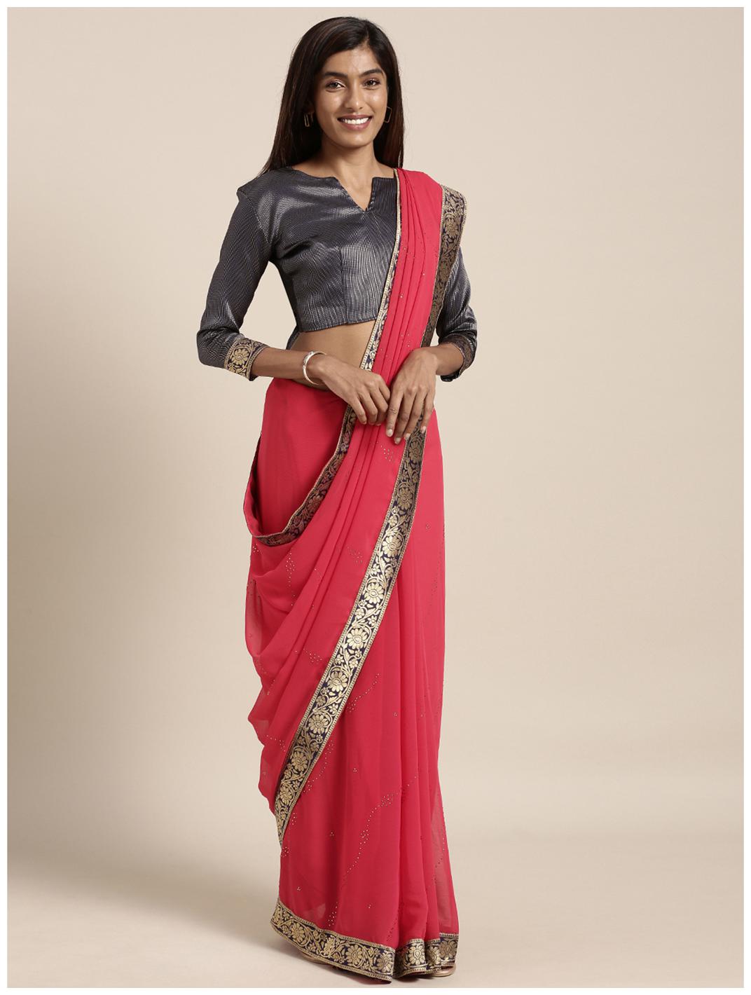 

Indian Women Chiffon Party Designer Saree Pink