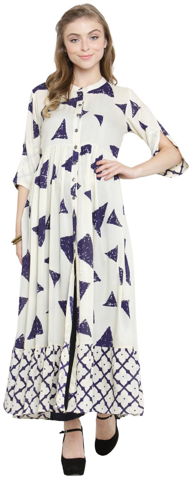 

Indibelle Beige Rayon A-Line Bottom Frill Kurta