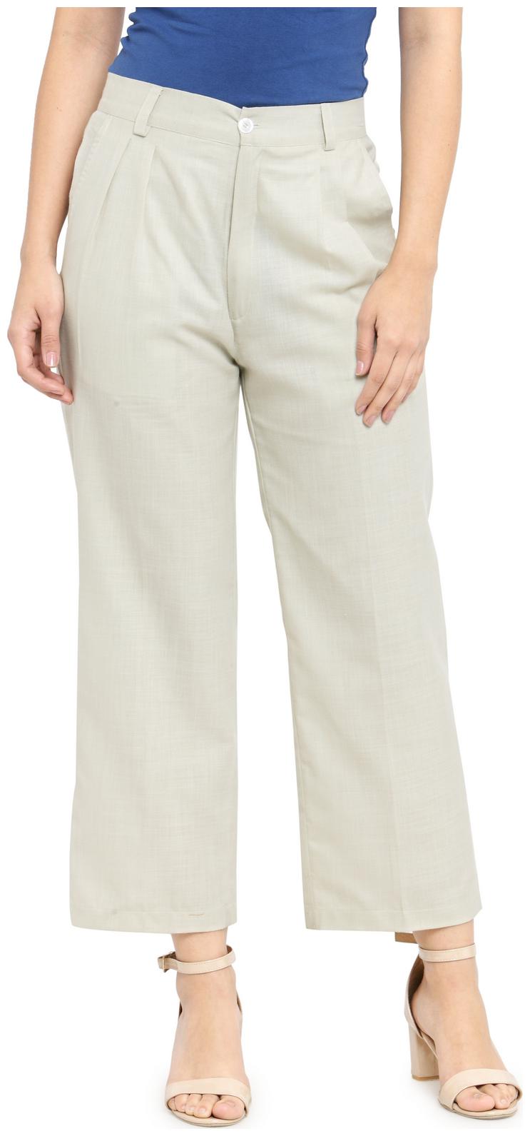 

Indibelle Beige Solid Smart Straight Ankle Length Trouser