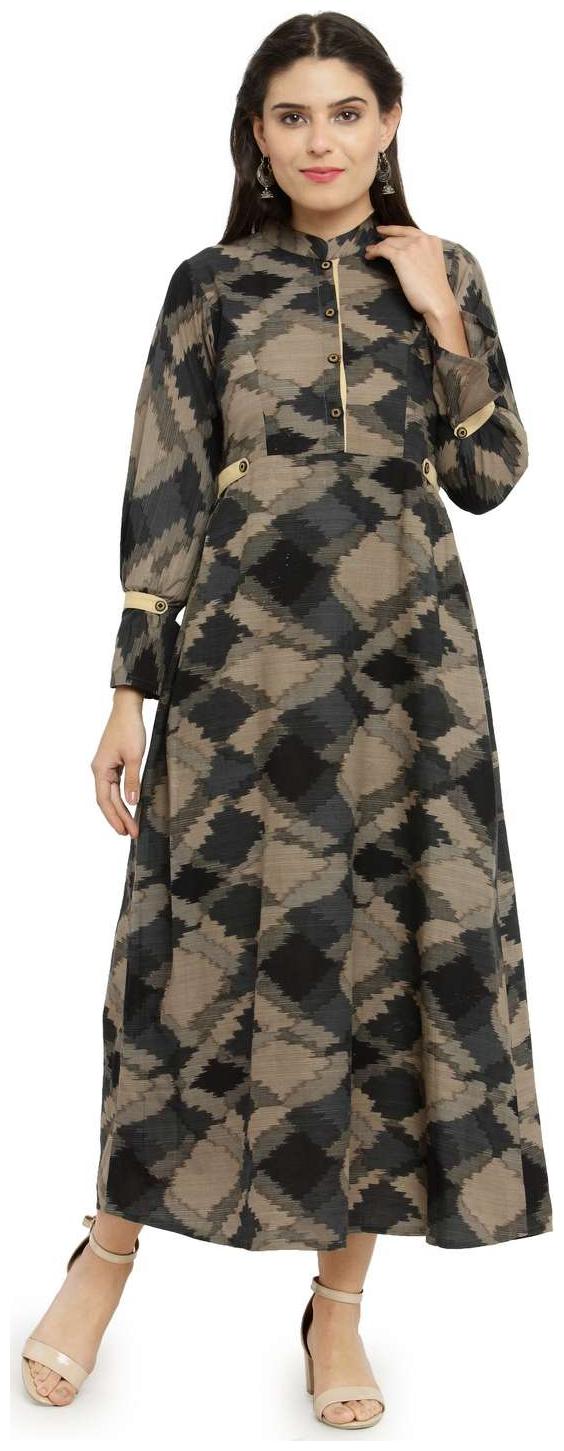 

Indibelle Black Cotton Full Length Western A-Line Kurta