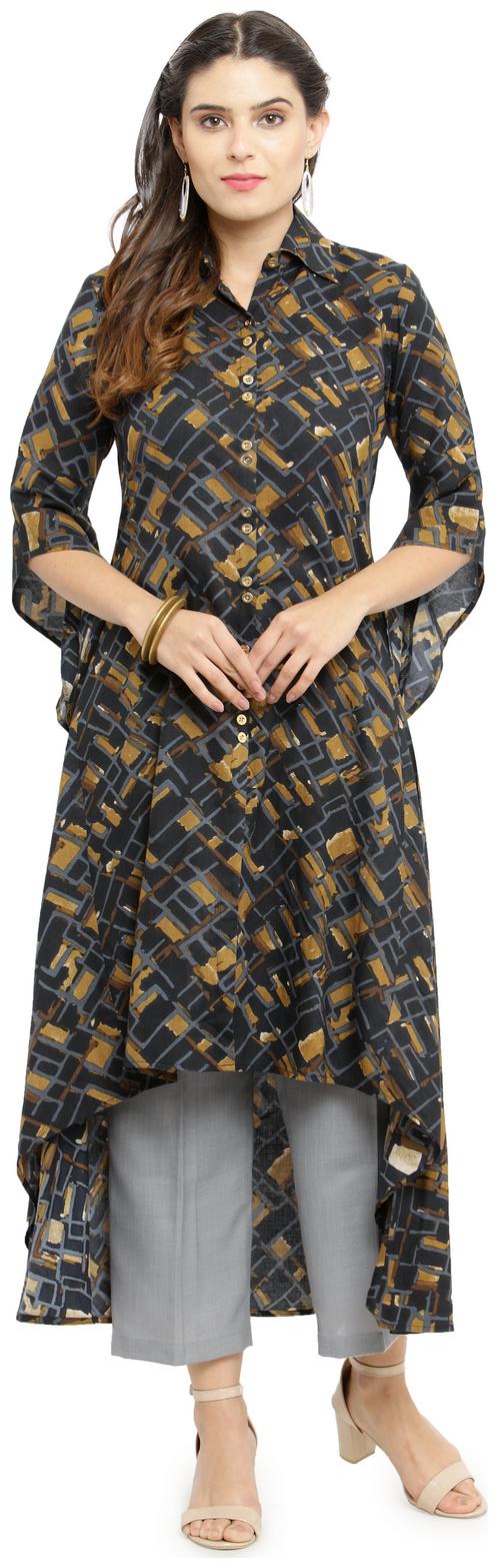 

Indibelle Black Rayon Asymmetrical Western Style Kurta With Ankle Length Trouser